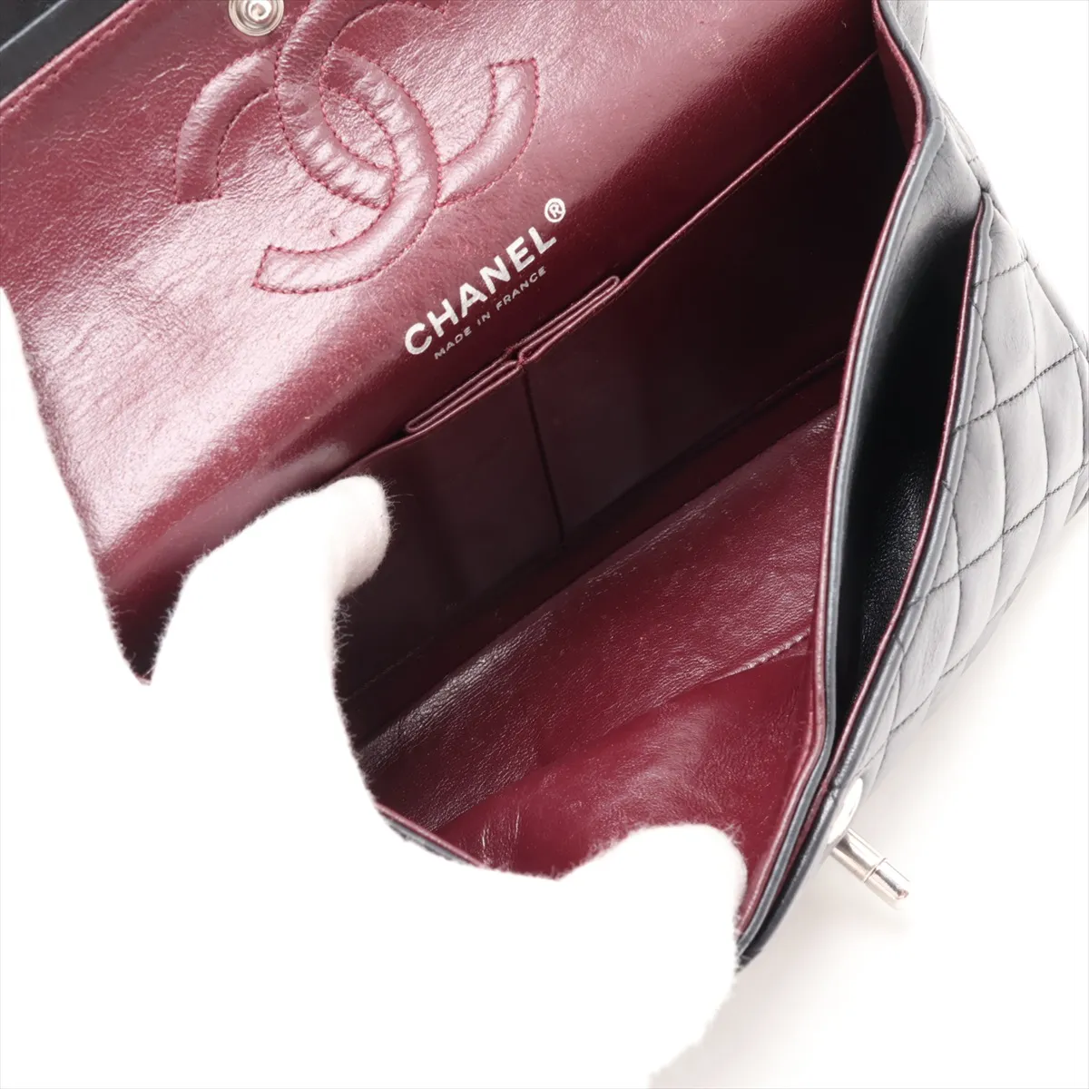 [Individually packaged] Chanel Matelassé 23 Small Lambskin Double Flap Double Chain Bag, Black with Silver Hardware, 11133044, Series 11, A01113 — view 7