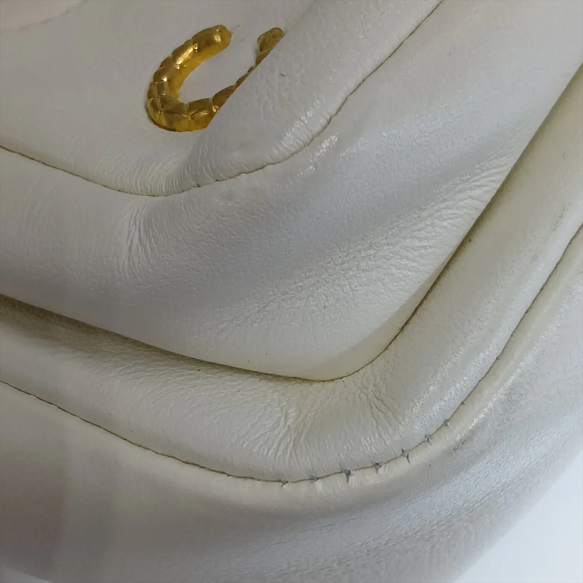Matelassé Leather Chain Shoulder Bag, White with Gold Hardware, NN2806UE, Random Plate — view 13