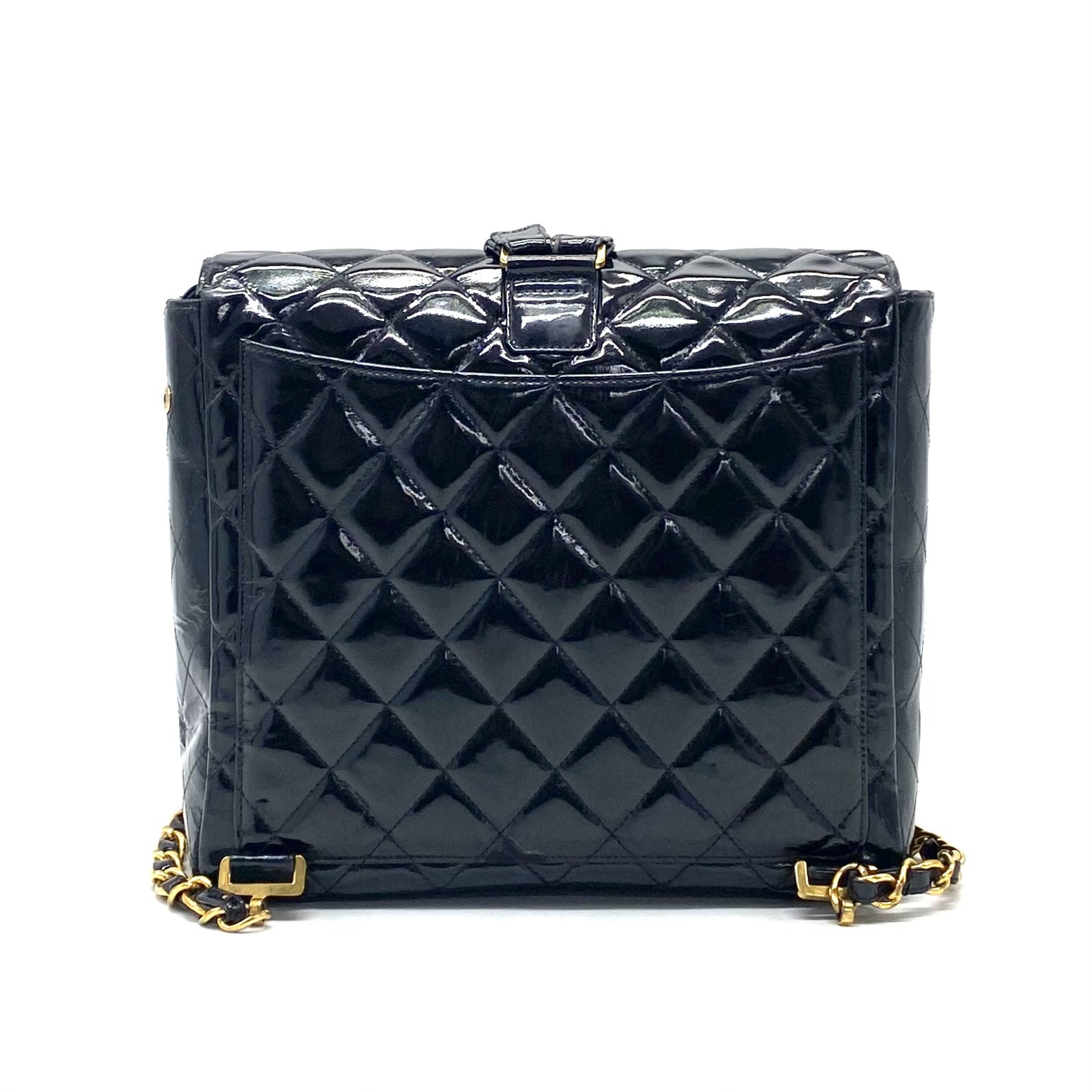 Matelassé Coco Mark Turnlock Patent Leather Backpack — view 3