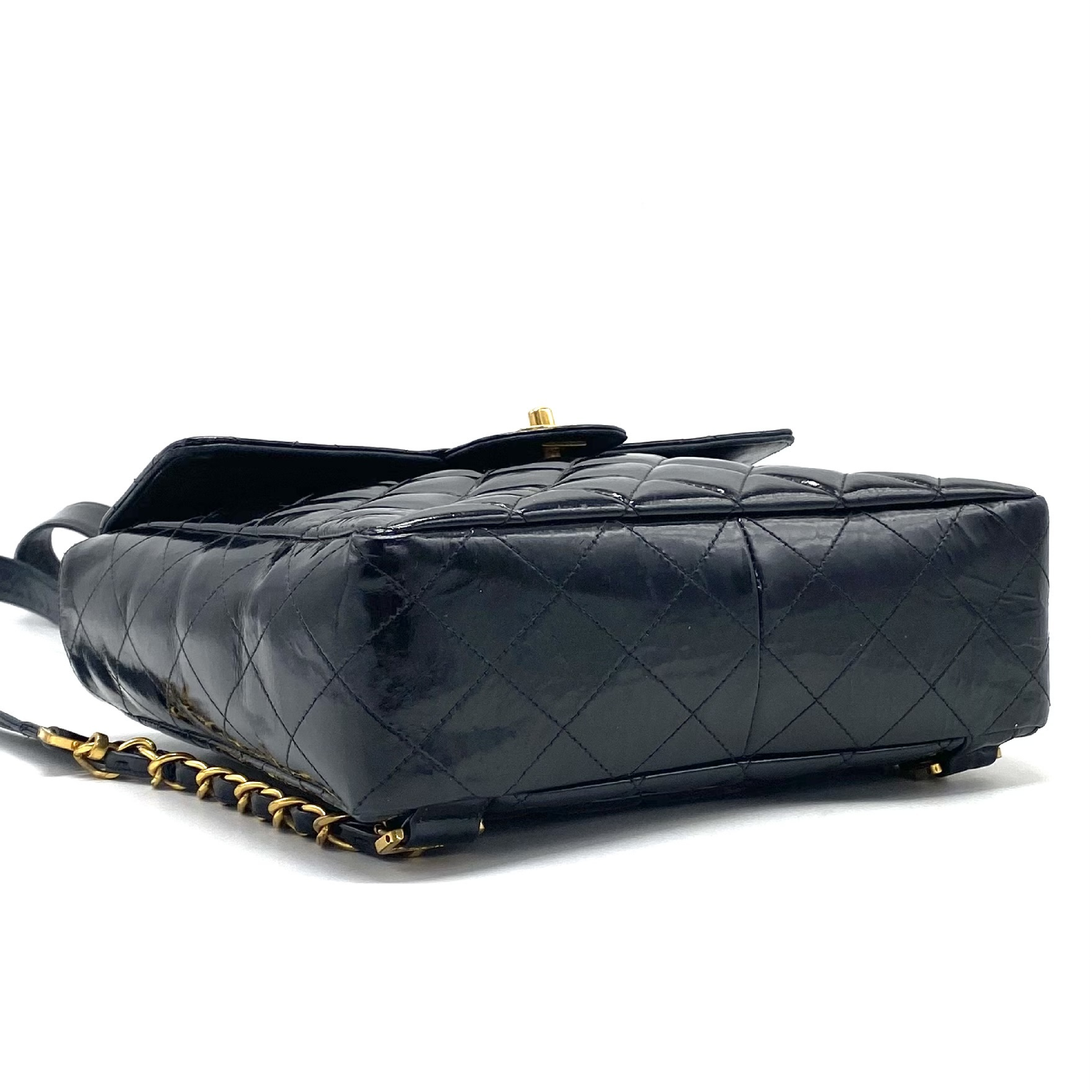 Matelassé Coco Mark Turnlock Patent Leather Backpack — view 4