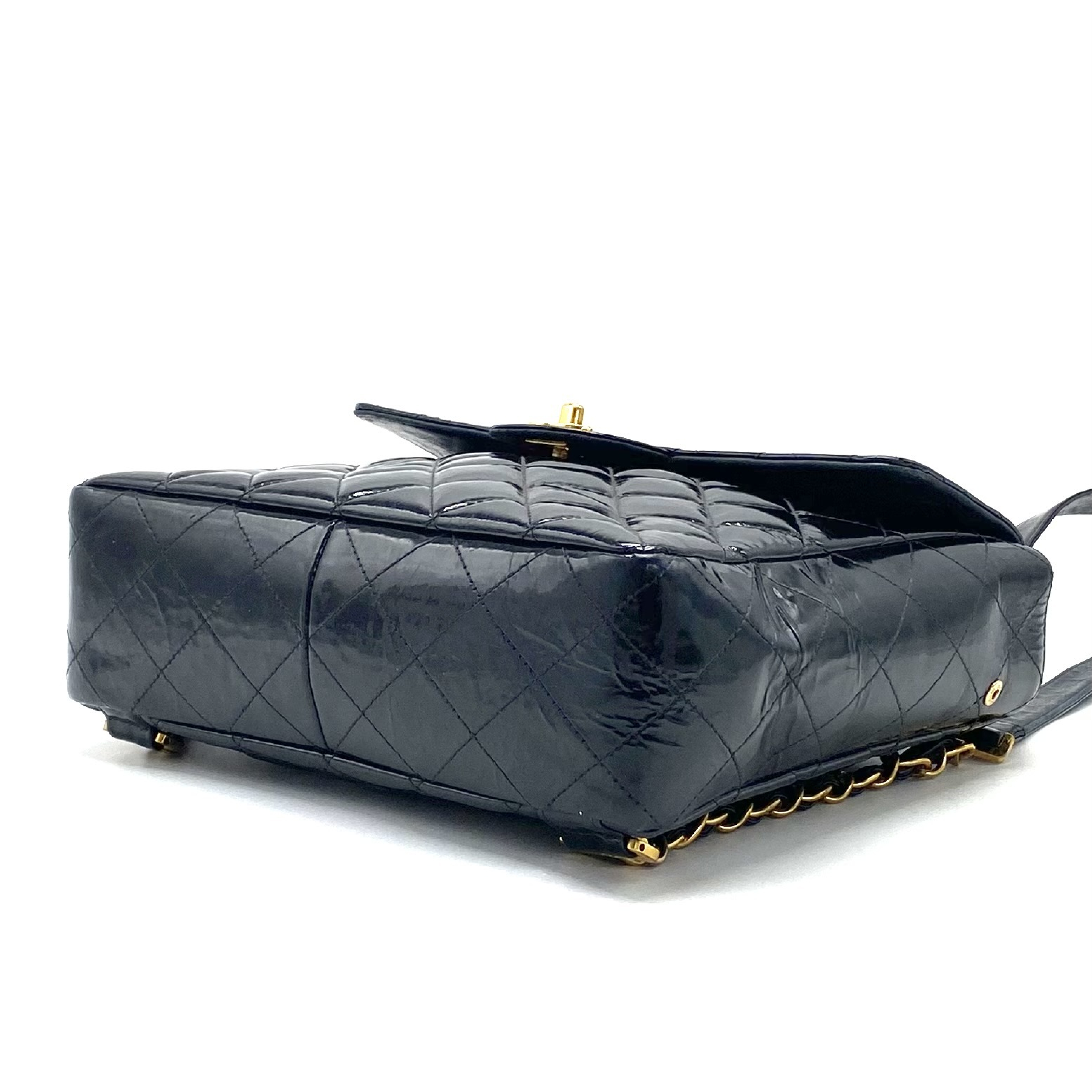 Matelassé Coco Mark Turnlock Patent Leather Backpack — view 5