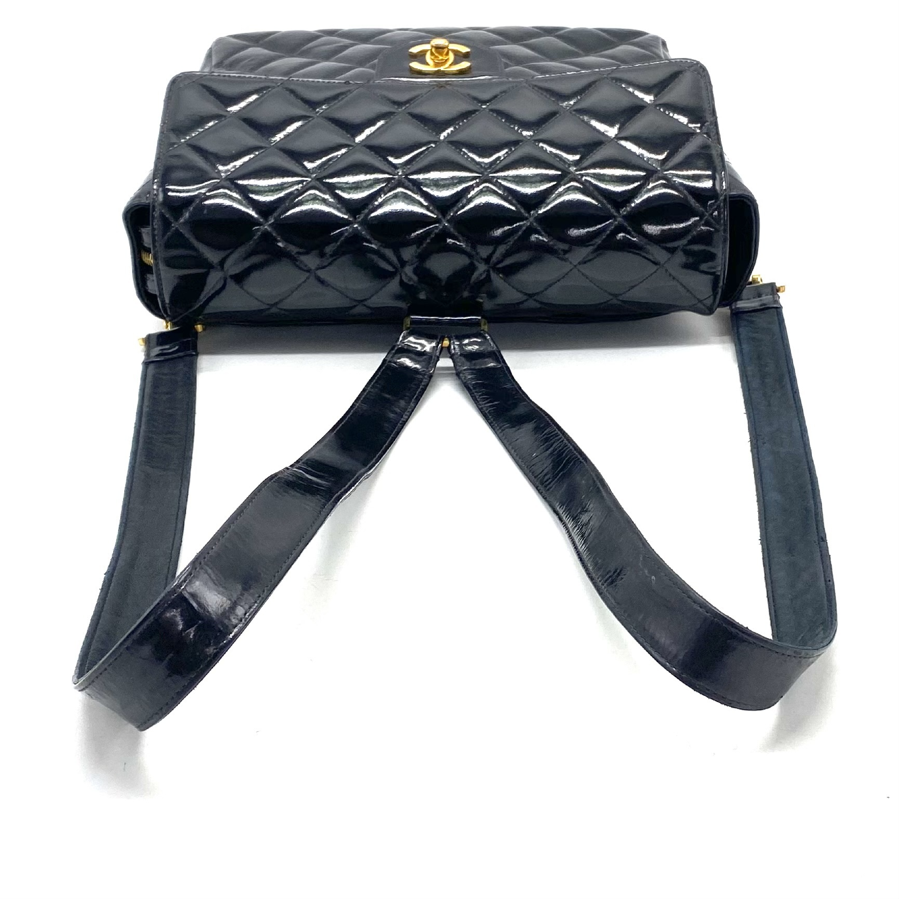 Matelassé Coco Mark Turnlock Patent Leather Backpack — view 6