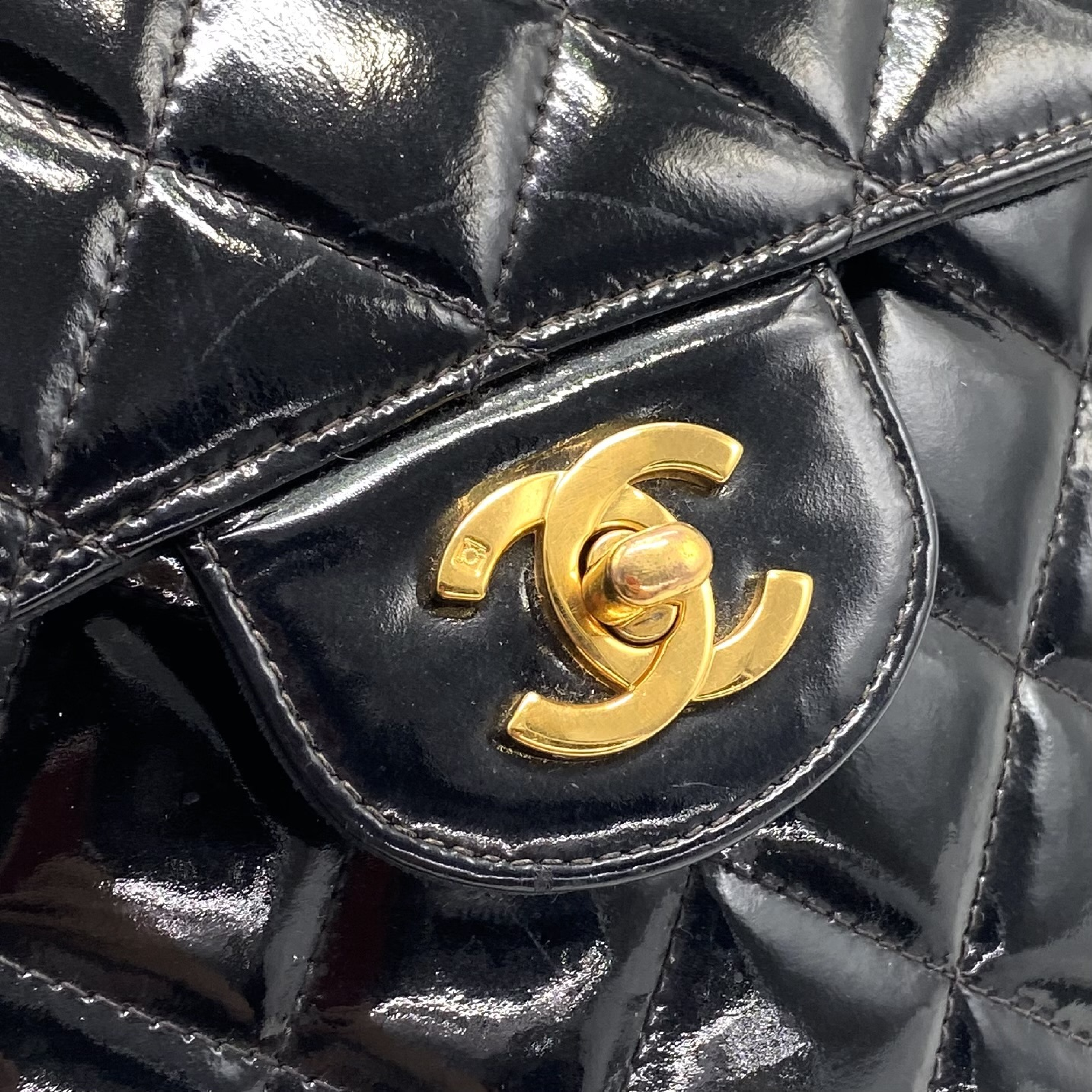 Matelassé Coco Mark Turnlock Patent Leather Backpack — view 7