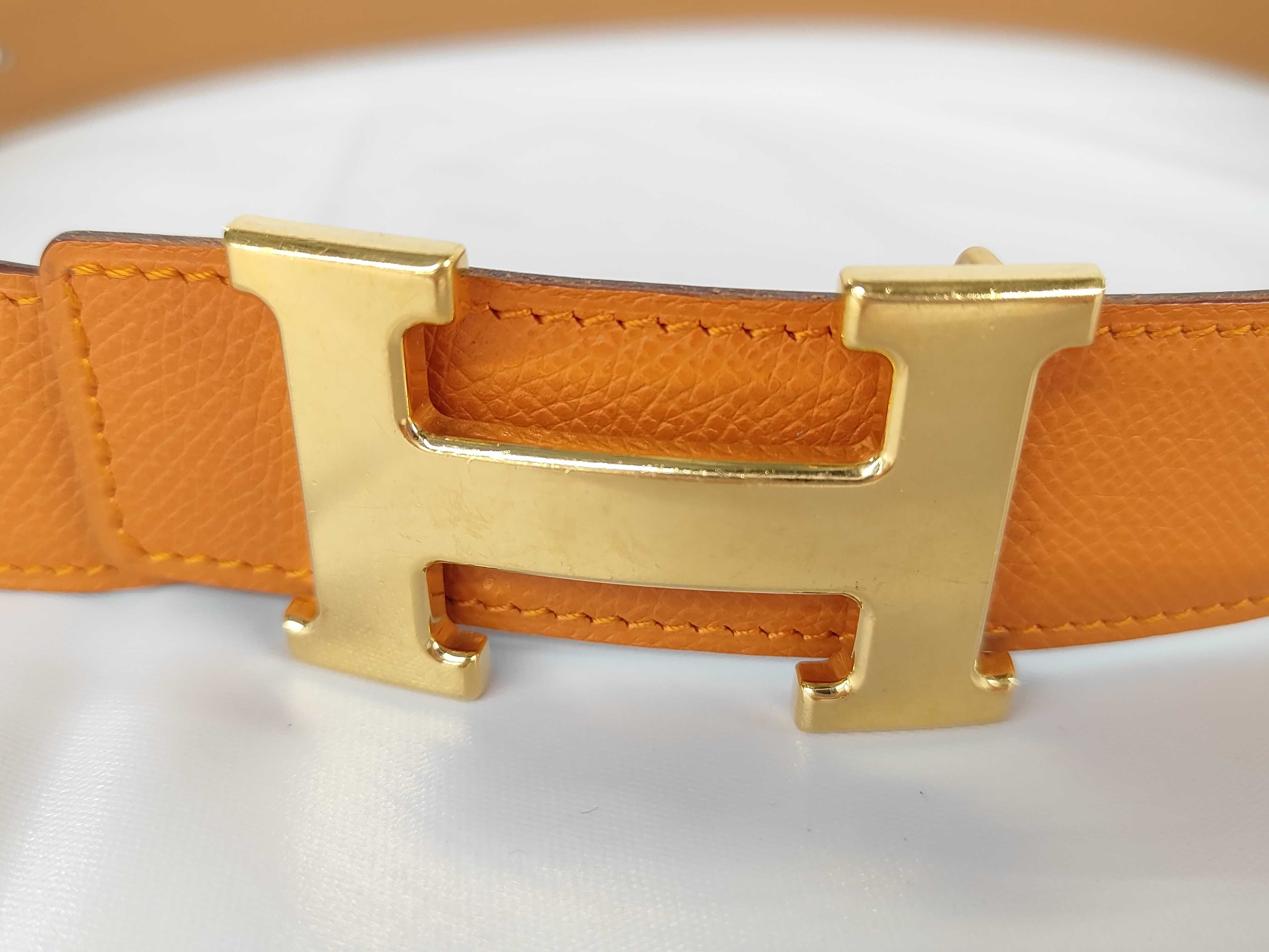 Constance Gold Hardware H Orange Belt — view 3
