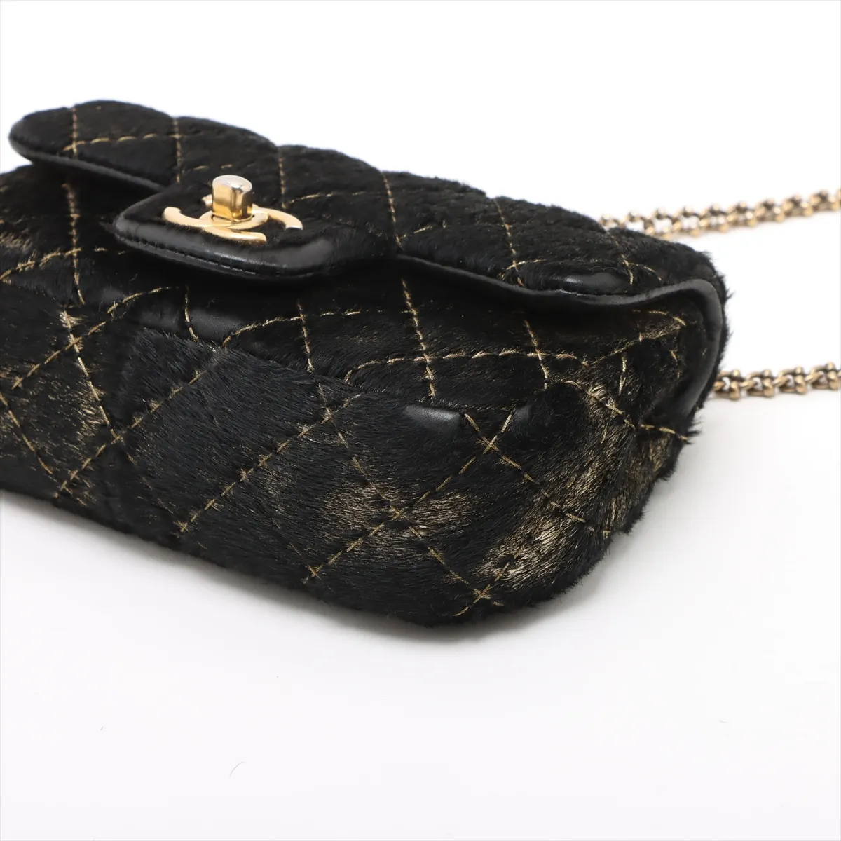 Matelasse Haraco x Leather Single Flap Single Chain Bag Black Gold Hardware 21200815 21s — view 3
