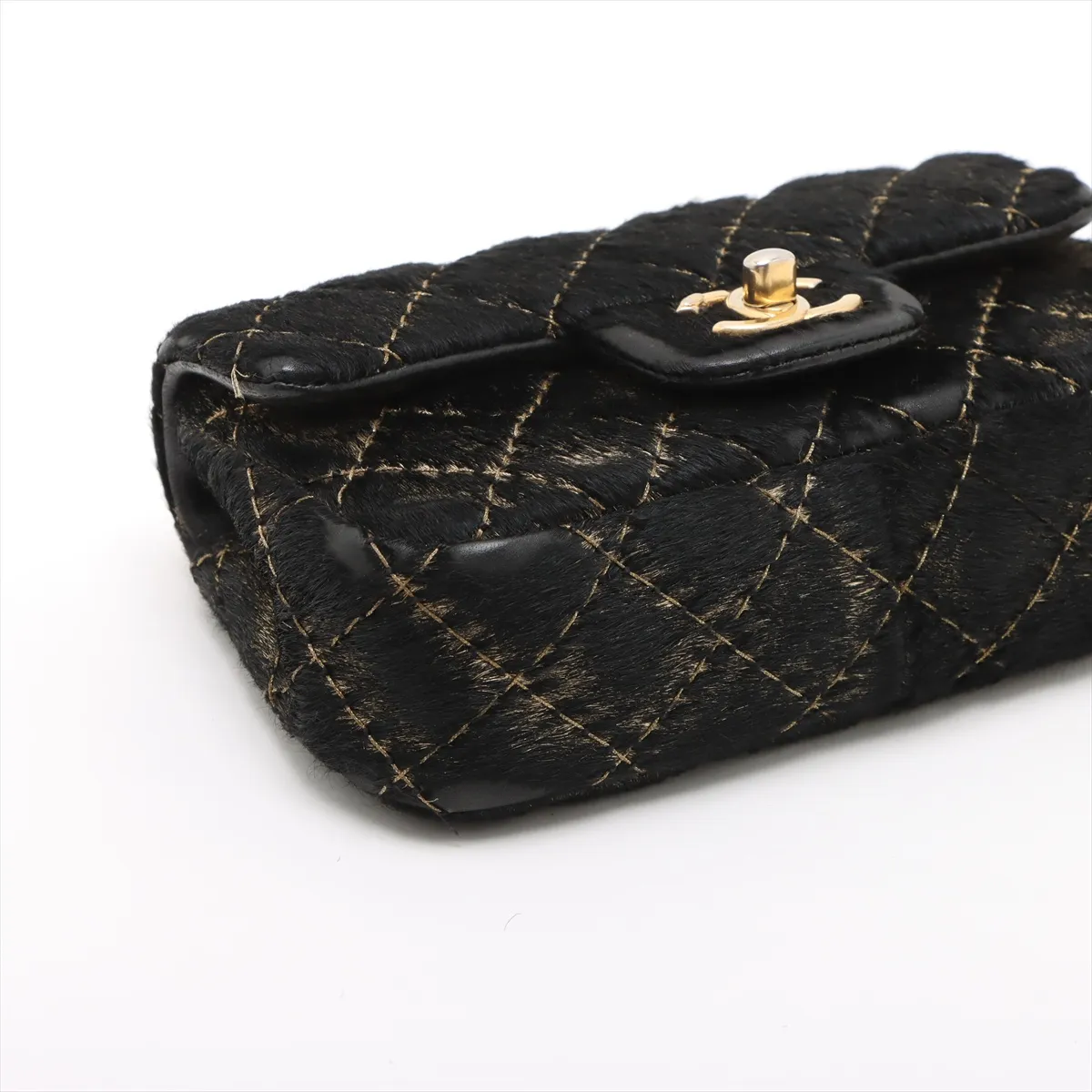 Matelasse Haraco x Leather Single Flap Single Chain Bag Black Gold Hardware 21200815 21s — view 4