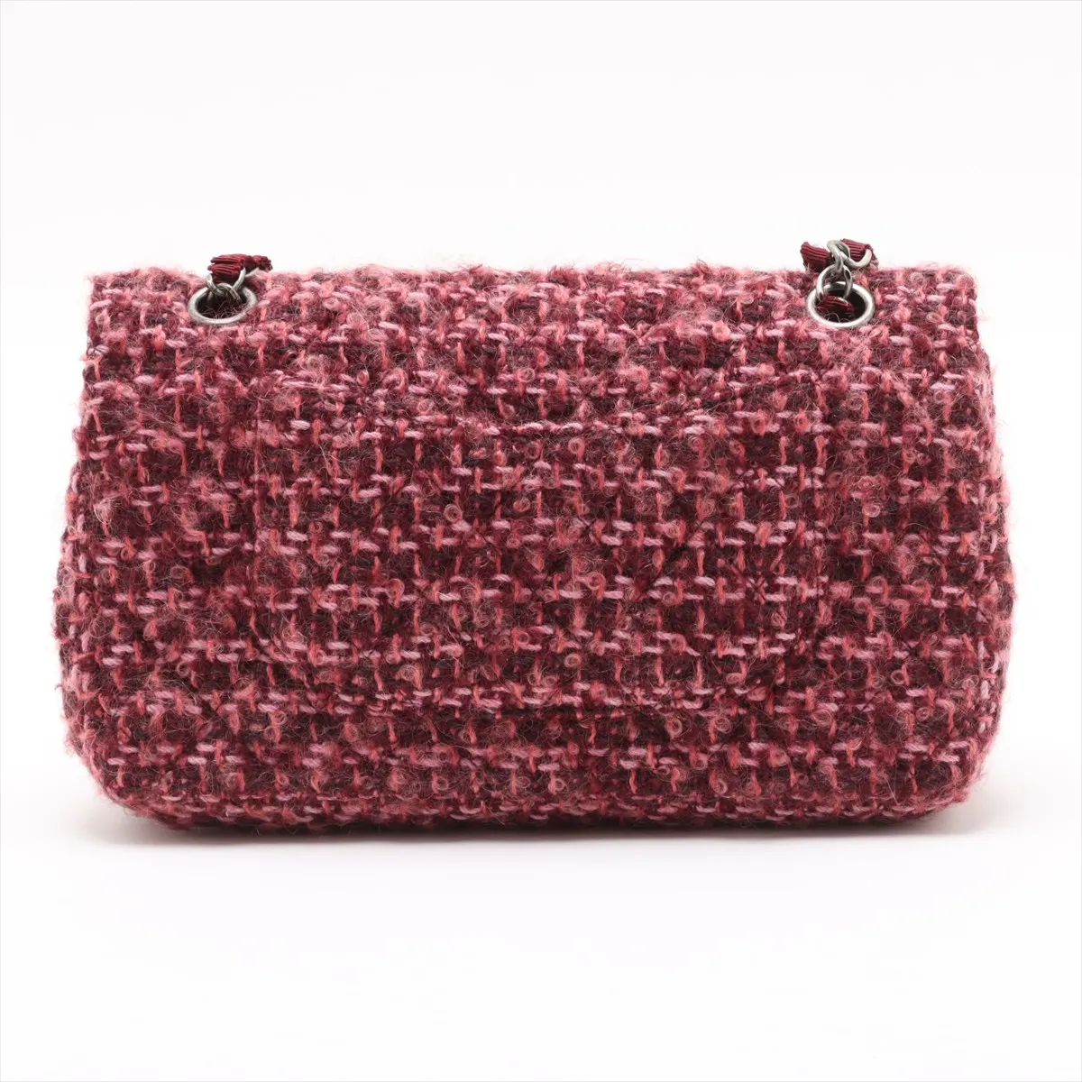 Matelasse Tweed x Velvet Double Flap Double Chain Bag Red Gunmetal Metal Fittings 20183701 20s — view 2