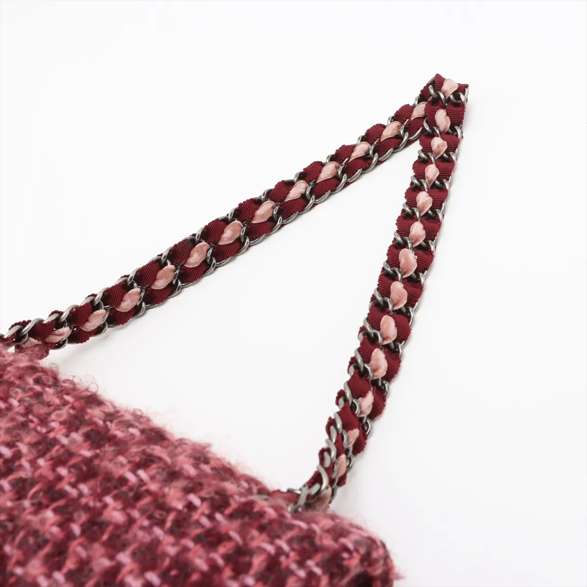 Matelasse Tweed x Velvet Double Flap Double Chain Bag Red Gunmetal Metal Fittings 20183701 20s — view 5