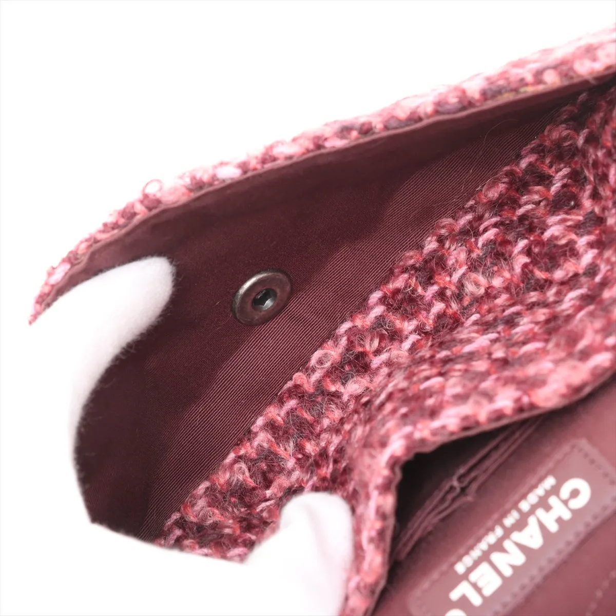Matelasse Tweed x Velvet Double Flap Double Chain Bag Red Gunmetal Metal Fittings 20183701 20s — view 7