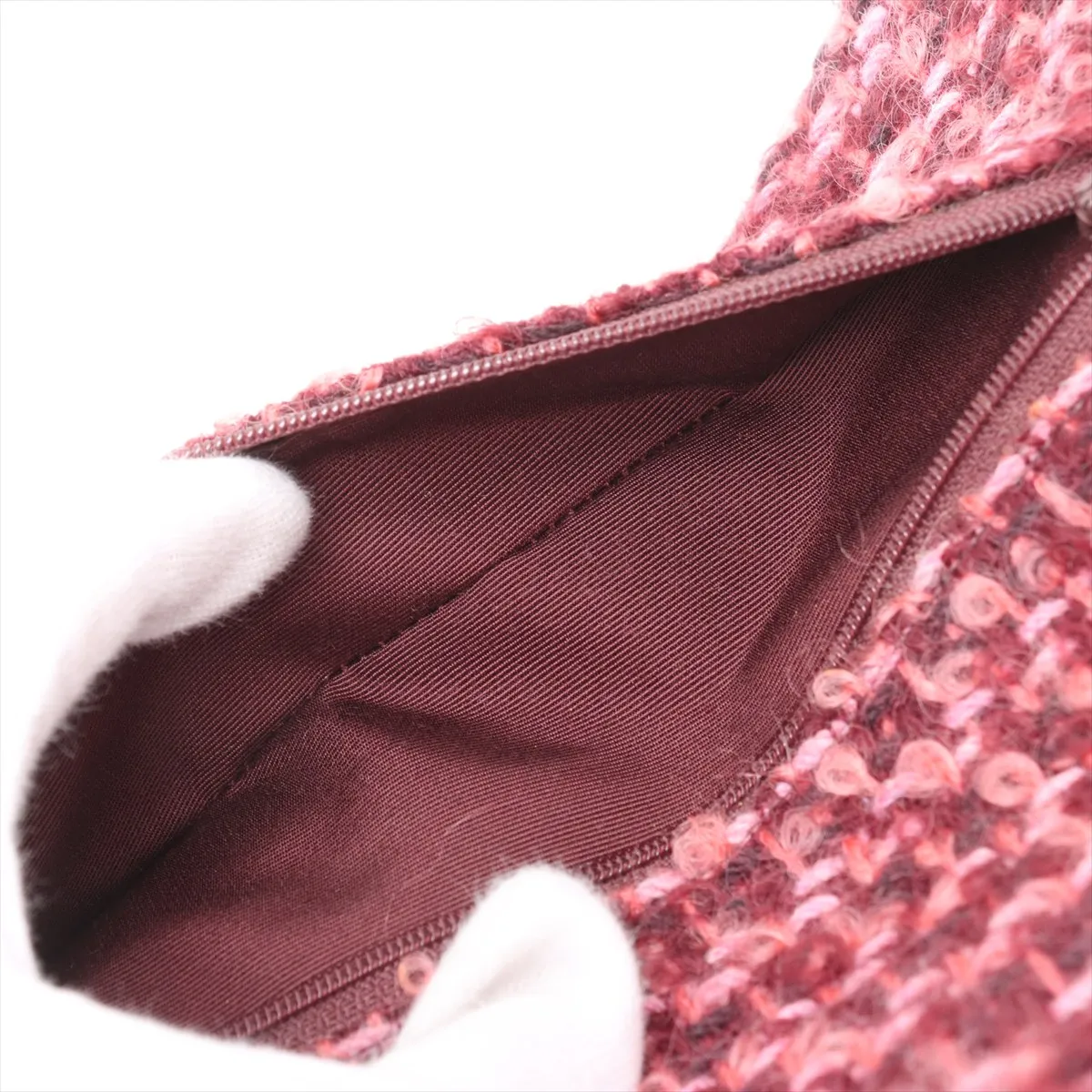 Matelasse Tweed x Velvet Double Flap Double Chain Bag Red Gunmetal Metal Fittings 20183701 20s — view 8