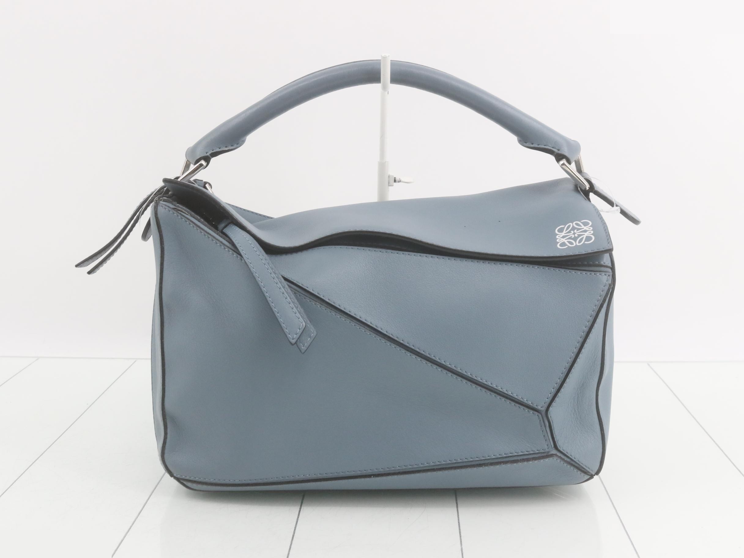 Puzzle Medium Leather 2-Way Handbag, Blue
