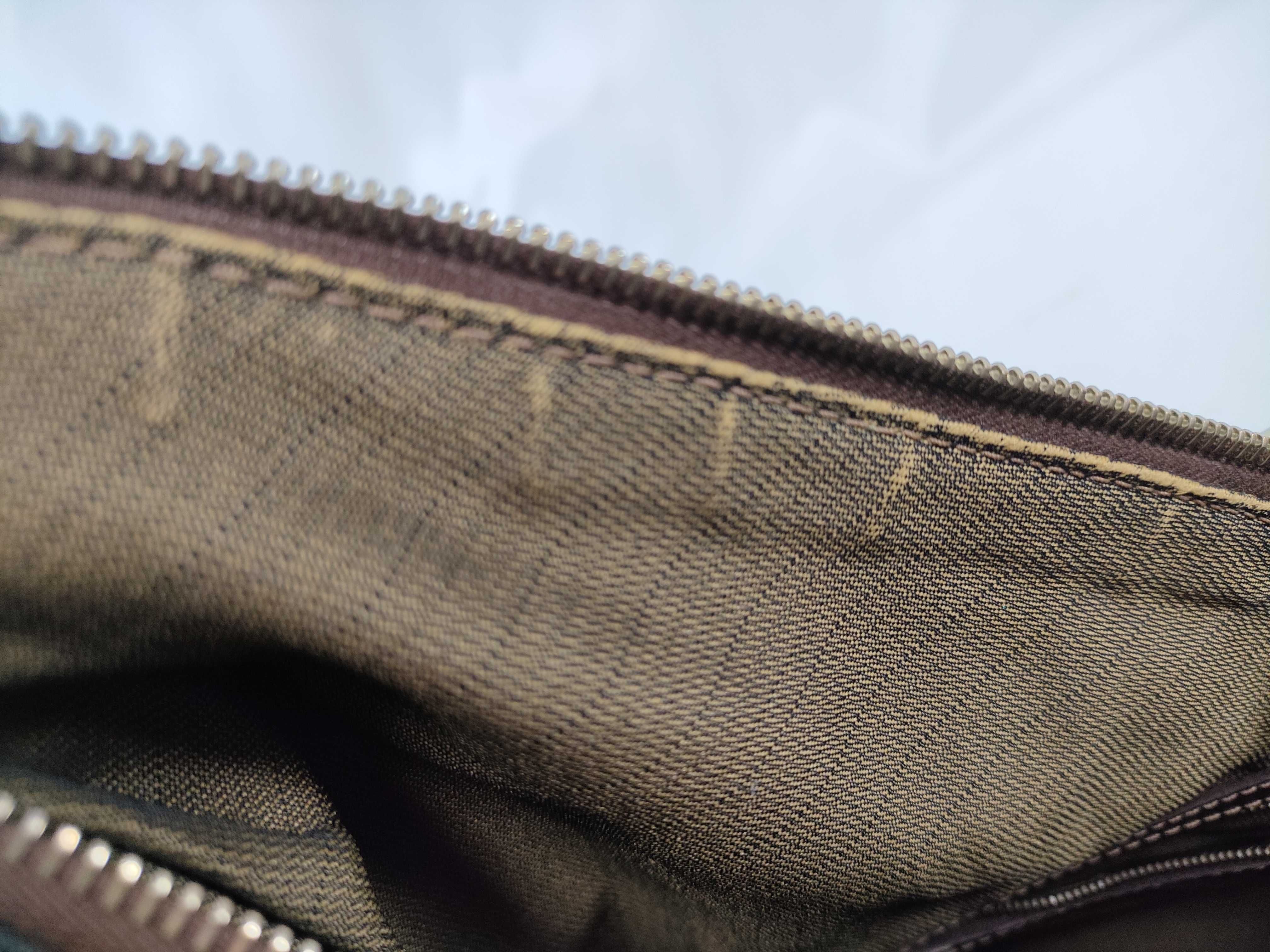 Zucca pattern FF V-shaped shoulder bag, leather and canvas, black and brown. — view 14