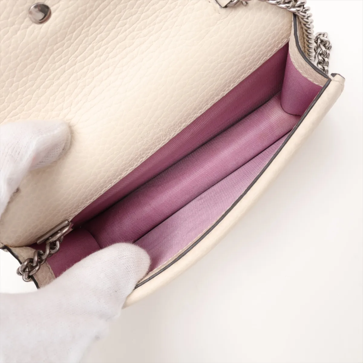 Dionysus 476432 Leather Chain Shoulder Bag, White — view 6