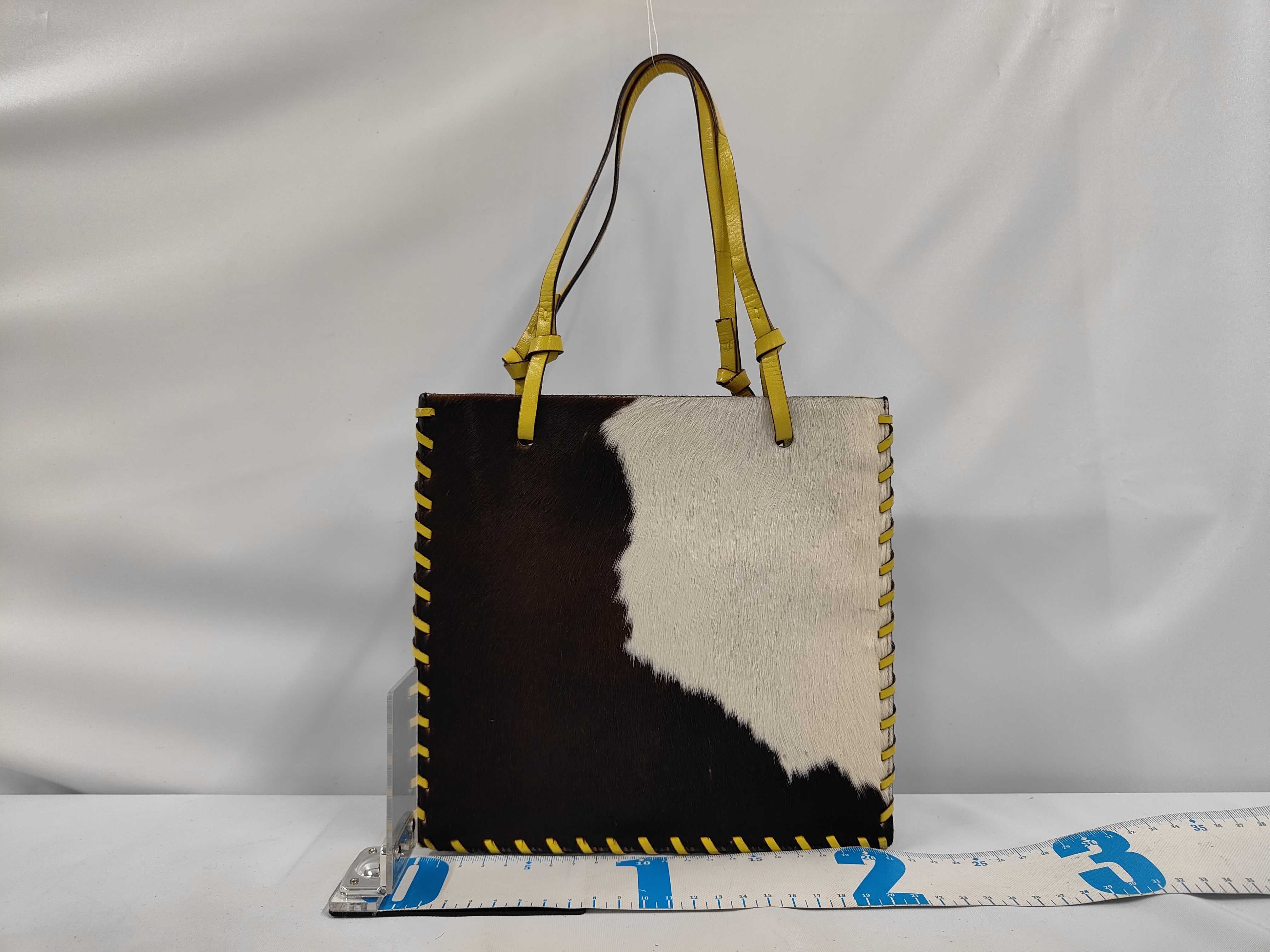 Archive Tote Bag, Calf Hair, White, Black, Yellow, Handbag — view 2