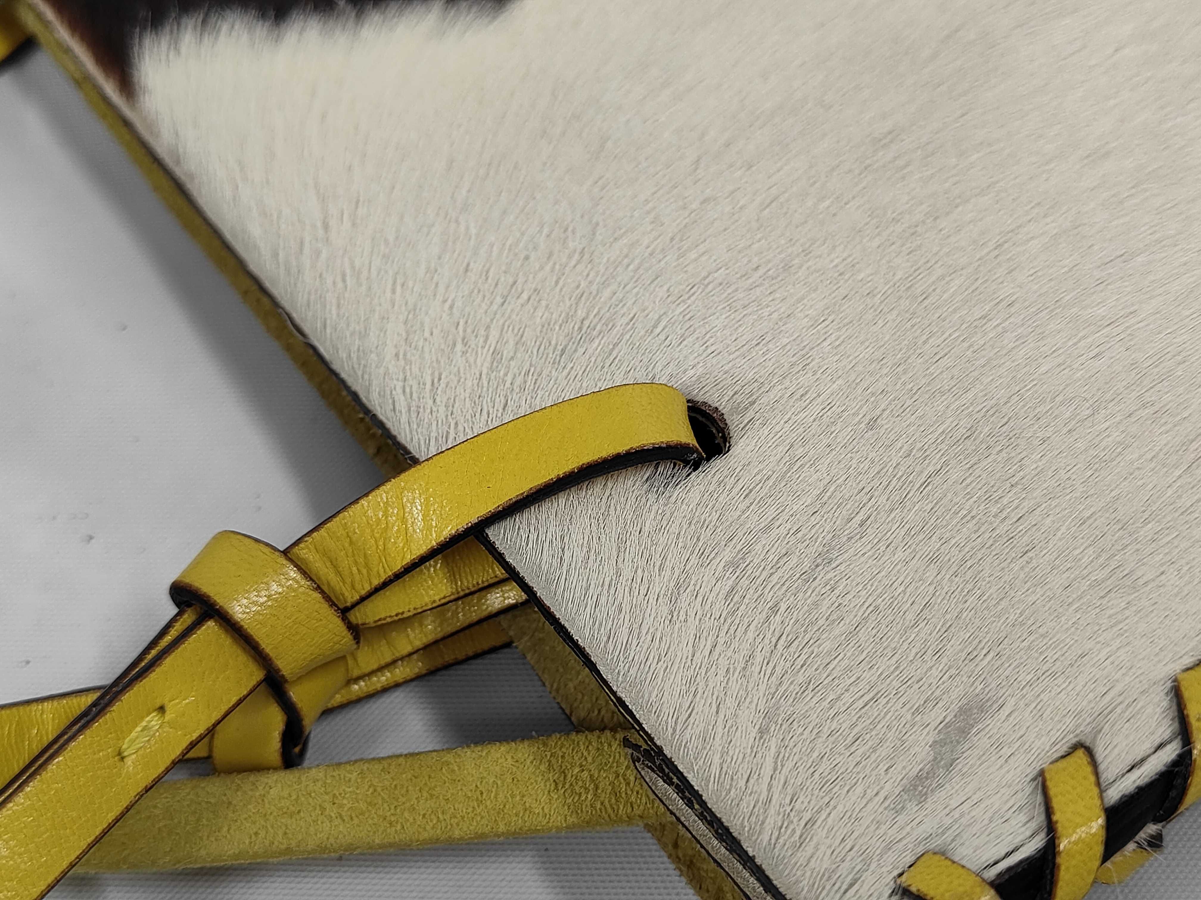 Archive Tote Bag, Calf Hair, White, Black, Yellow, Handbag — view 6