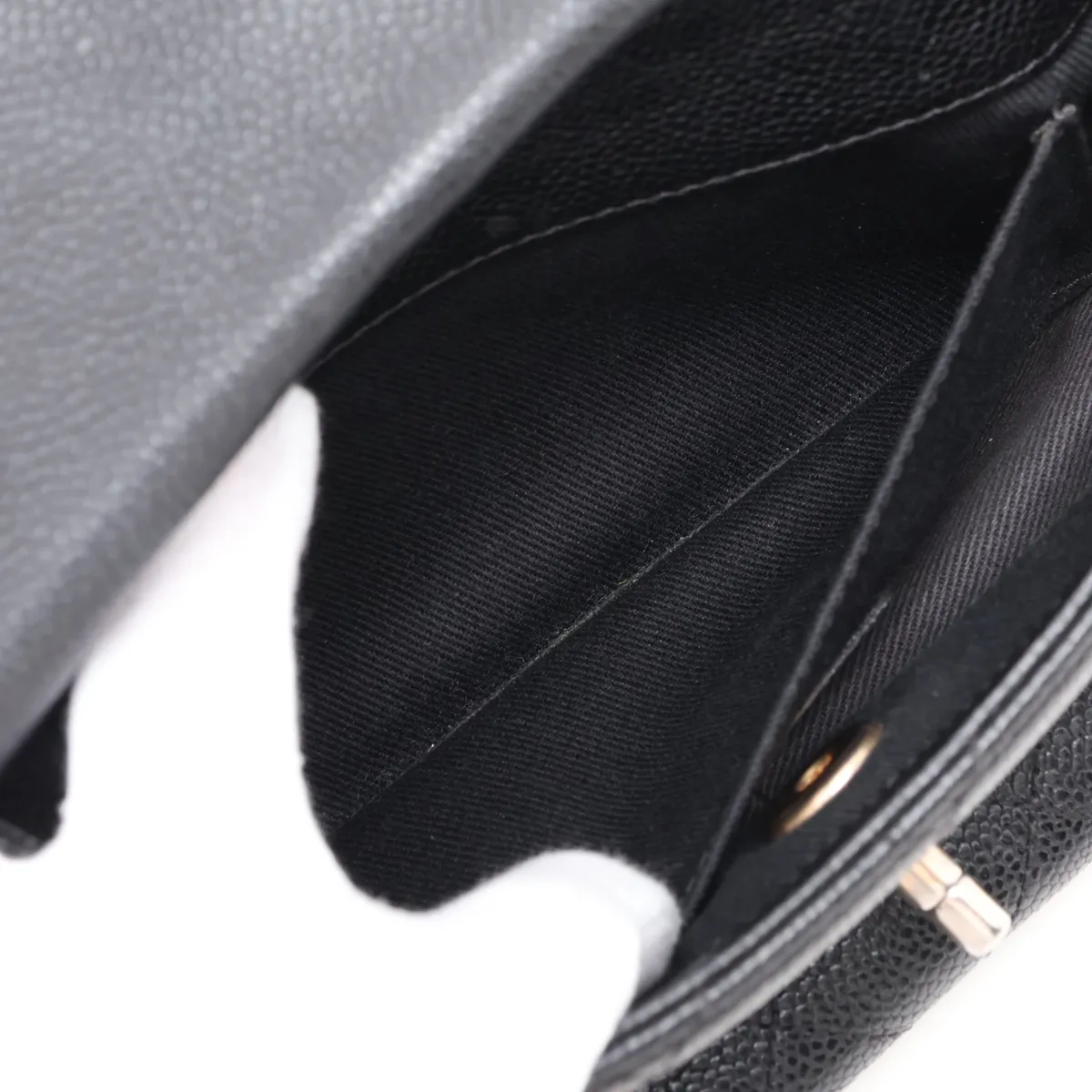 Matelassé Caviar Skin Chain Shoulder Bag, Black with Gold Hardware, 23501109, Serial Number 23 — view 11