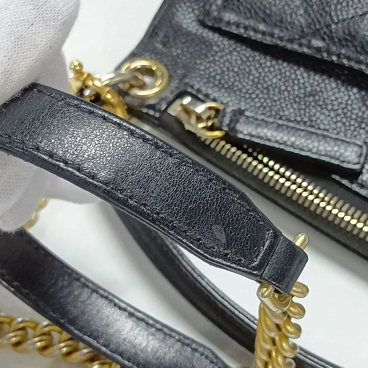 Matelassé Caviar Skin Chain Shoulder Bag, Black with Gold Hardware, 23501109, Serial Number 23 — view 15