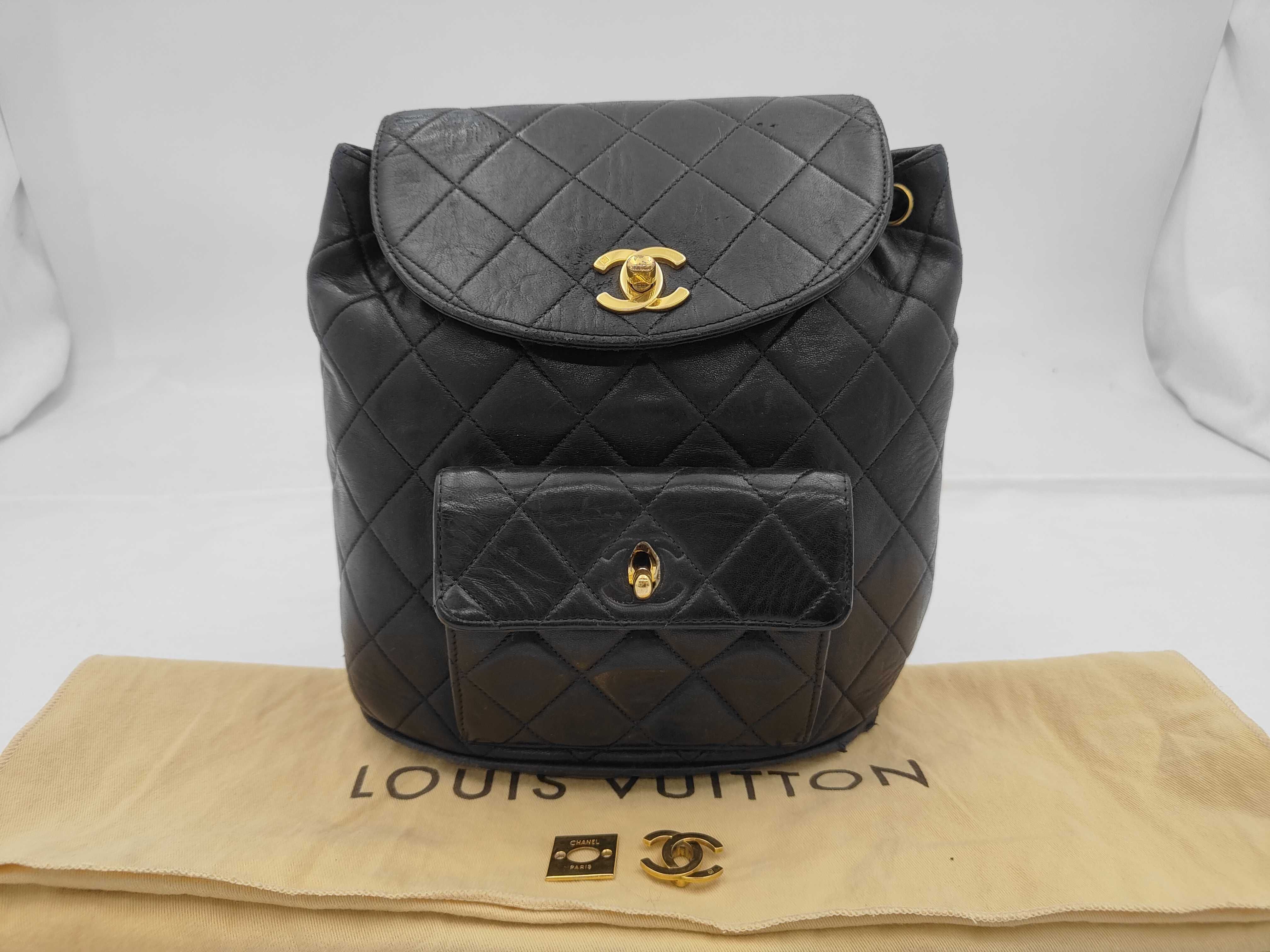 ID- Cow Skin Matelasse Chain Backpack Black Gold Metal Fittings (No Hole Backpack)