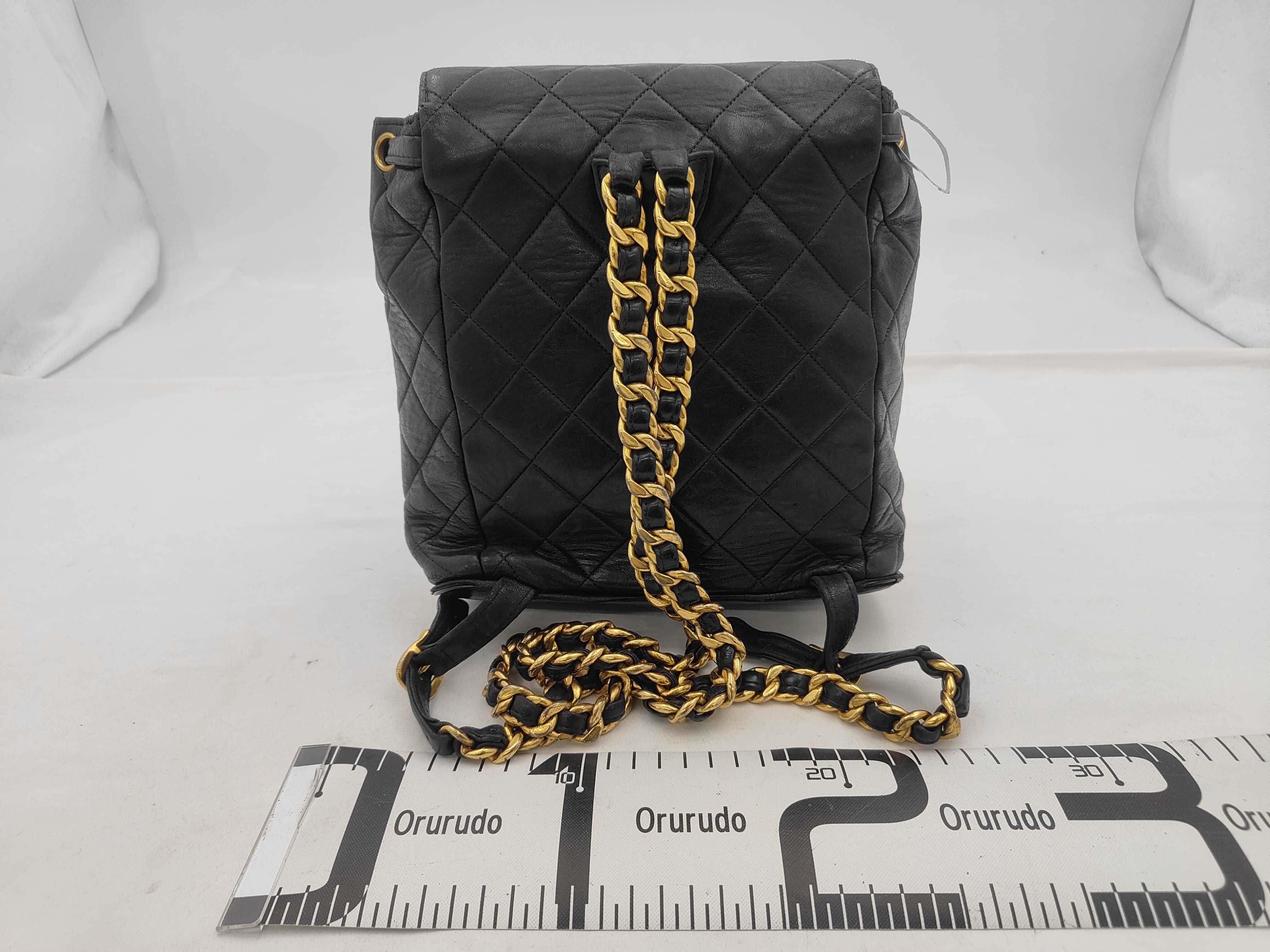 ID- Cow Skin Matelasse Chain Backpack Black Gold Metal Fittings (No Hole Backpack) — view 2