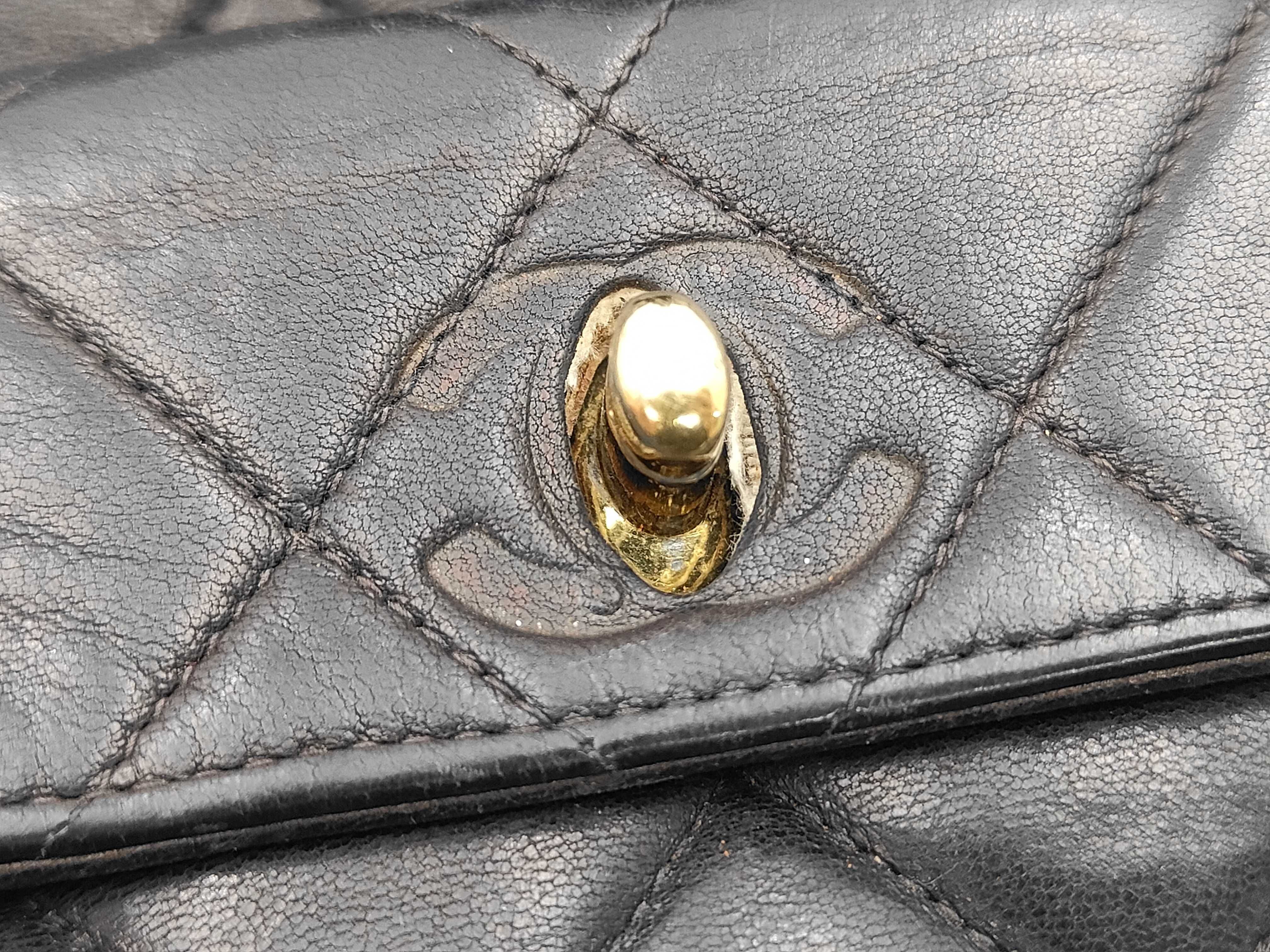 ID- Cow Skin Matelasse Chain Backpack Black Gold Metal Fittings (No Hole Backpack) — view 12