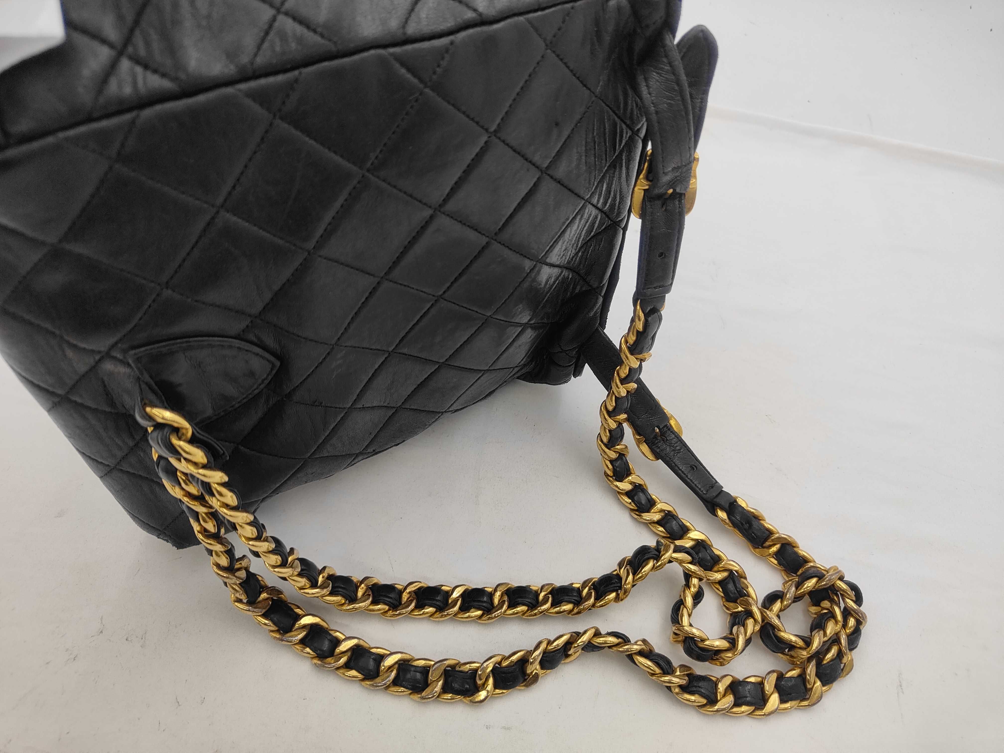 ID- Cow Skin Matelasse Chain Backpack Black Gold Metal Fittings (No Hole Backpack) — view 3