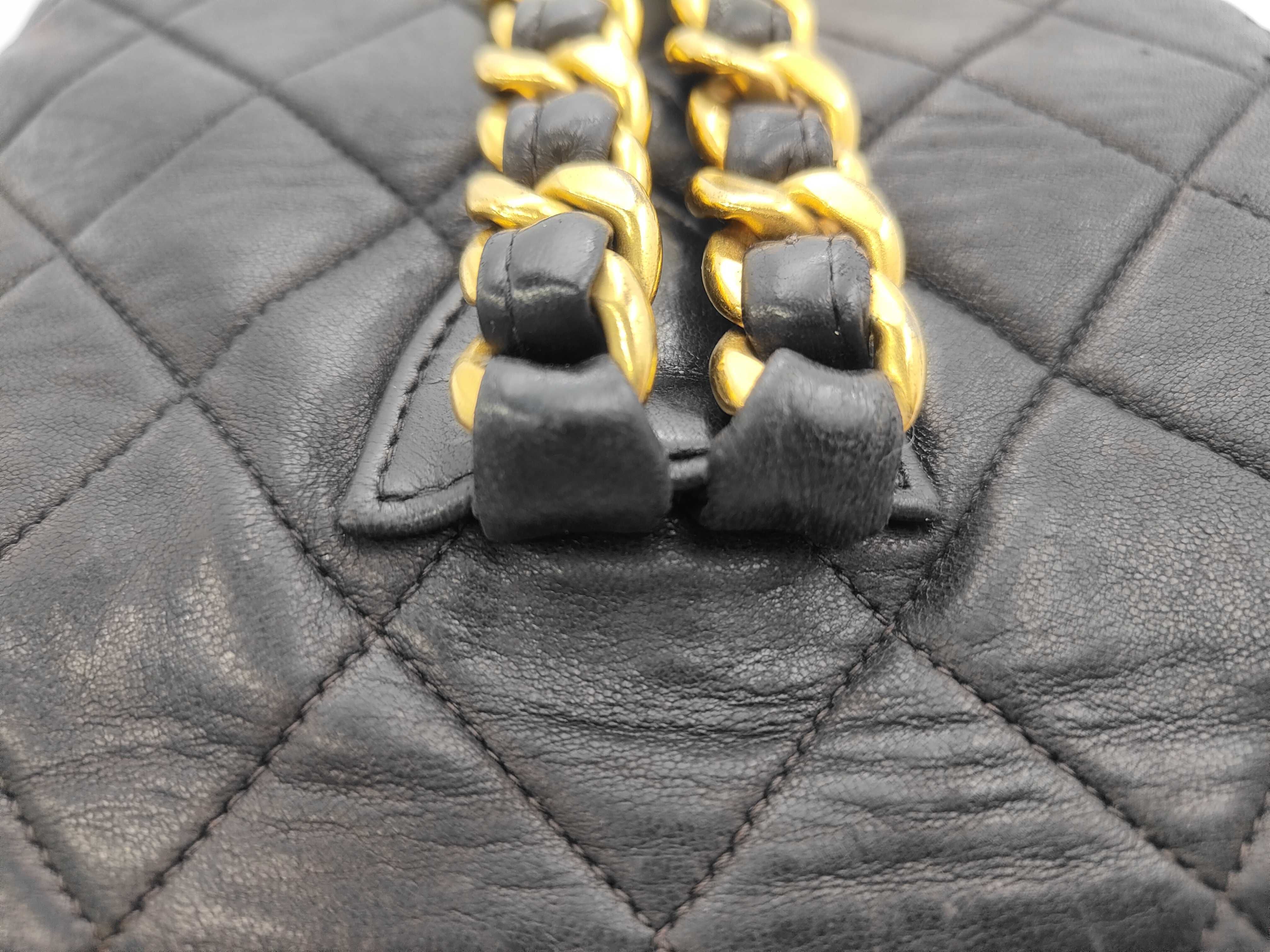 ID- Cow Skin Matelasse Chain Backpack Black Gold Metal Fittings (No Hole Backpack) — view 5