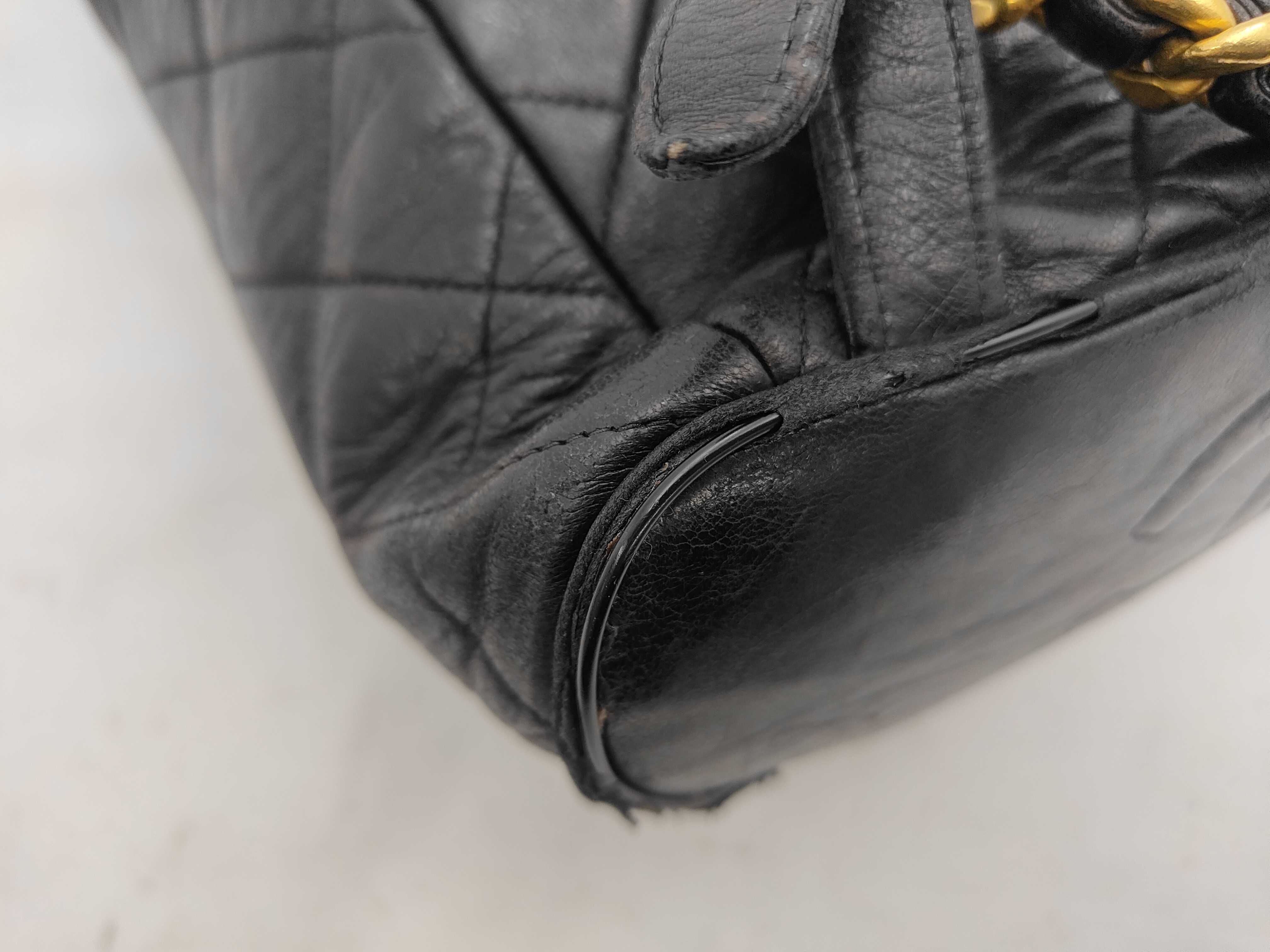 ID- Cow Skin Matelasse Chain Backpack Black Gold Metal Fittings (No Hole Backpack) — view 6
