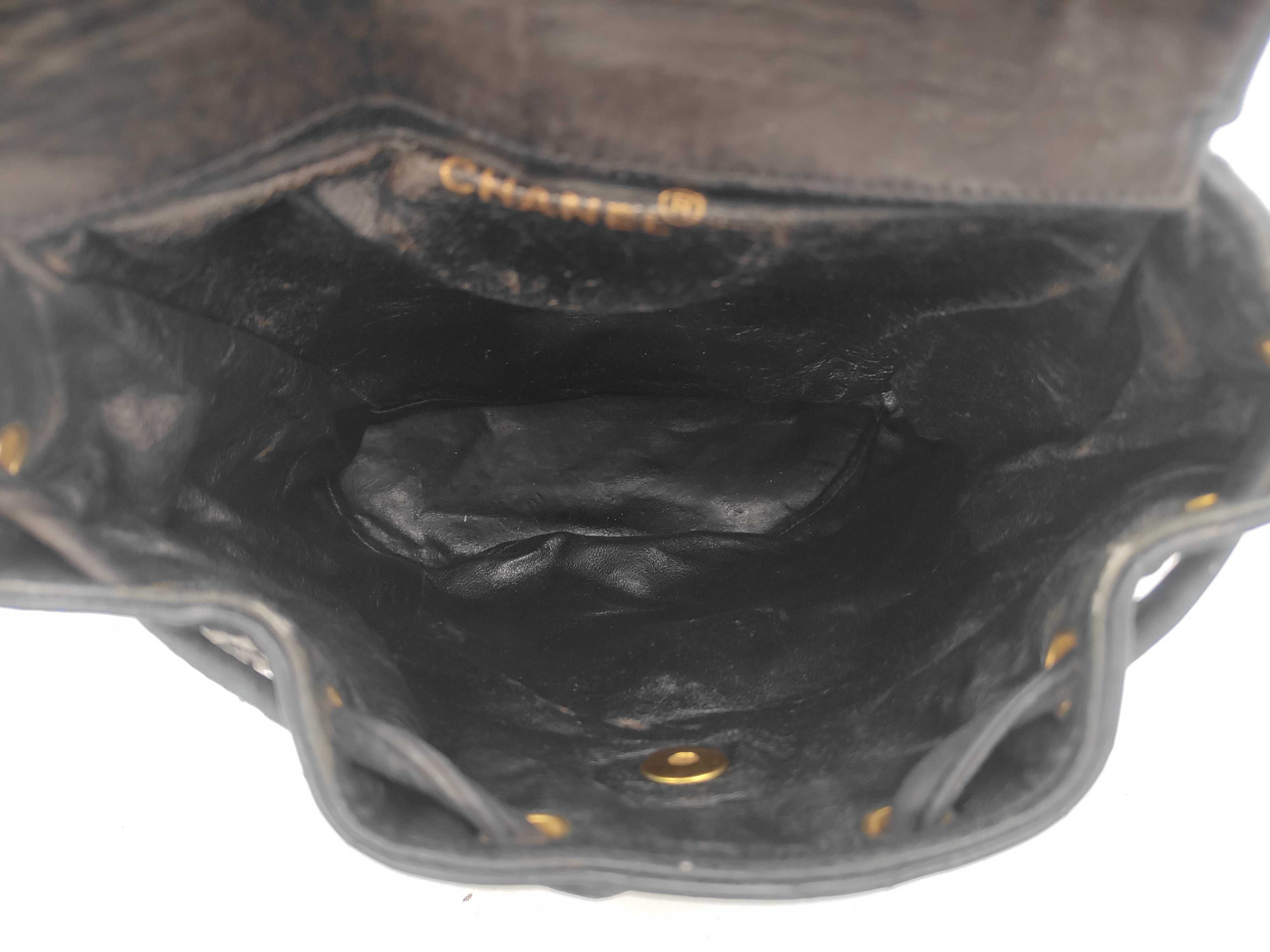ID- Cow Skin Matelasse Chain Backpack Black Gold Metal Fittings (No Hole Backpack) — view 8