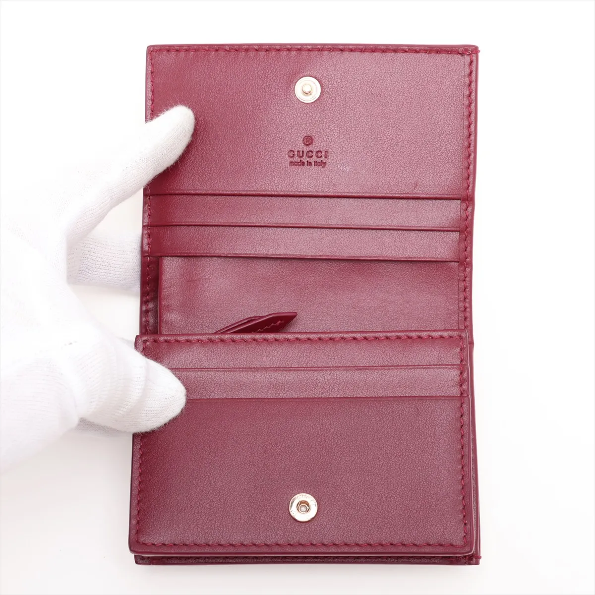 818767 Leather Compact Wallet Beige x Red Dog Detail GG — view 3