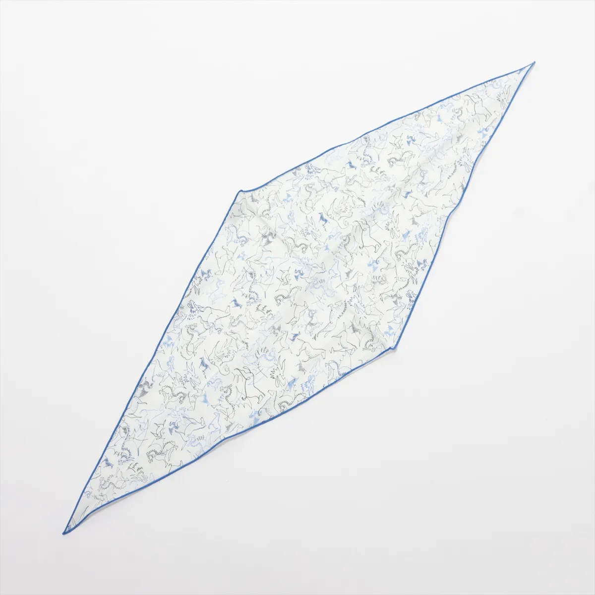 Losange Scarf, Cotton, White x Blue,