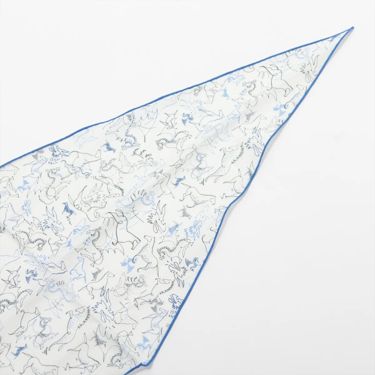 Losange Scarf, Cotton, White x Blue, — view 2
