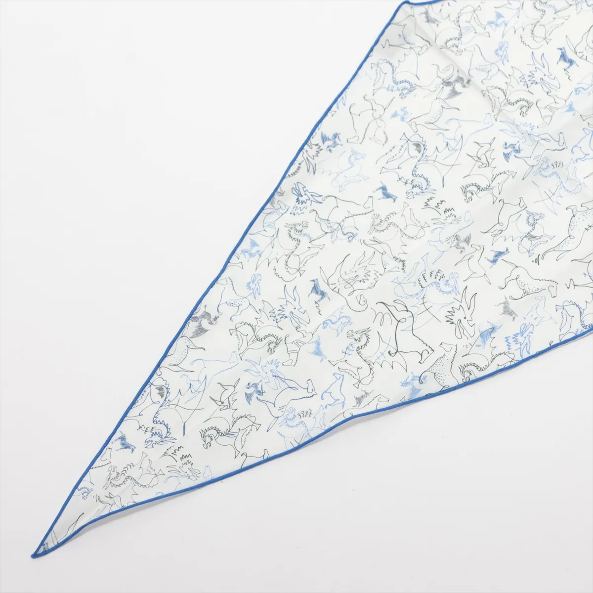 Losange Scarf, Cotton, White x Blue, — view 3