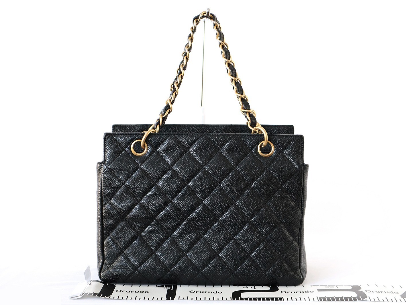 Caviar Skin Chain Tote Bag, Black — view 2