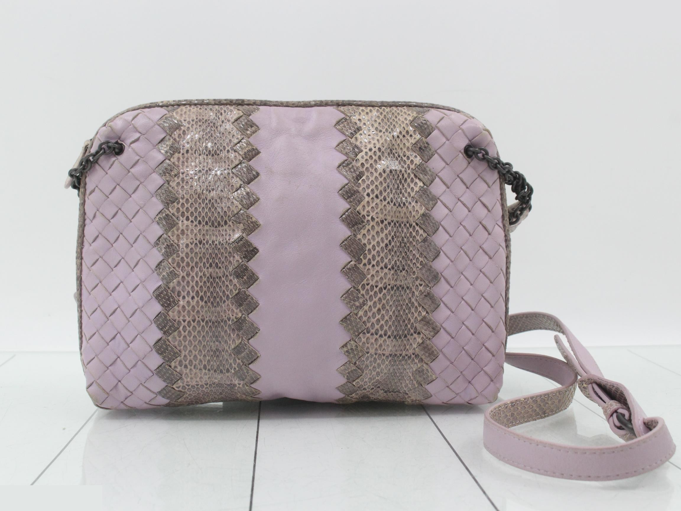 Intrecciato Shoulder Bag, Leather, Purple