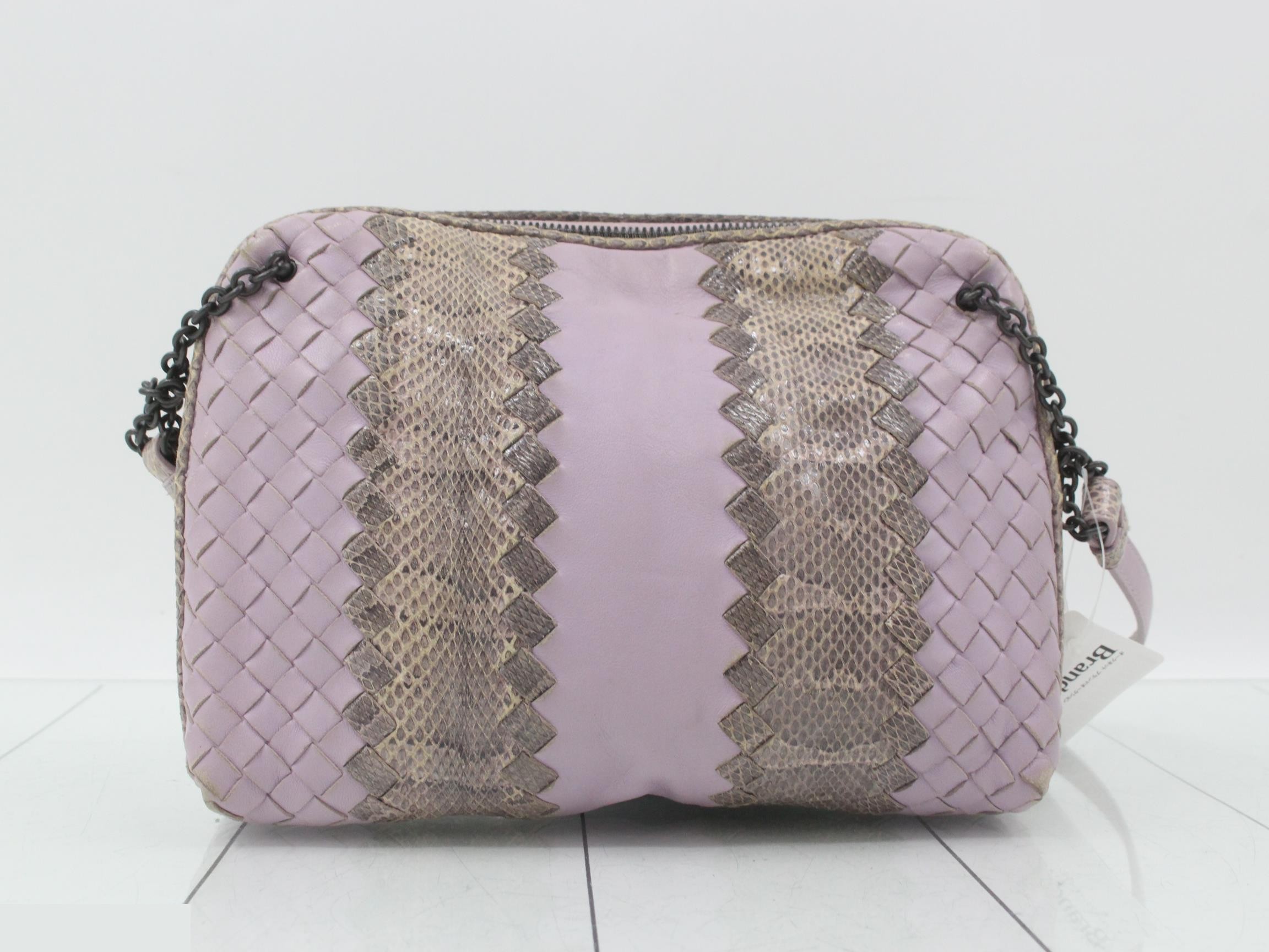 Intrecciato Shoulder Bag, Leather, Purple — view 2