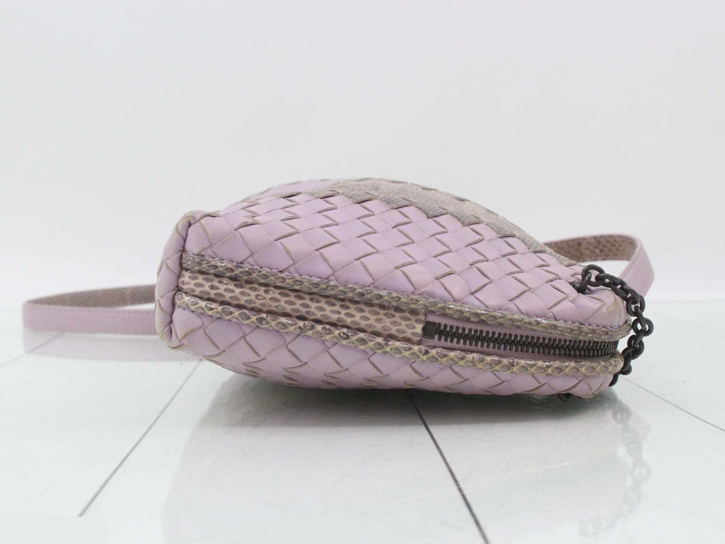 Intrecciato Shoulder Bag, Leather, Purple — view 3
