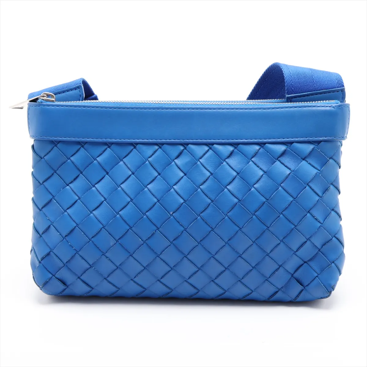 Intrecciato Leather Shoulder Bag, Blue — view 2