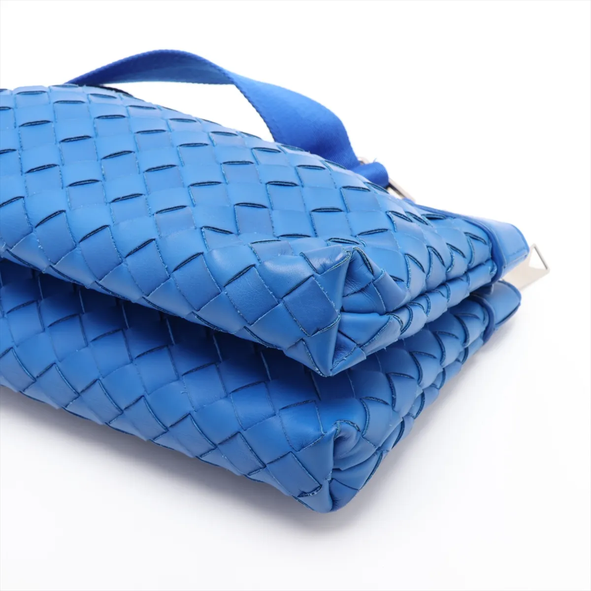 Intrecciato Leather Shoulder Bag, Blue — view 3