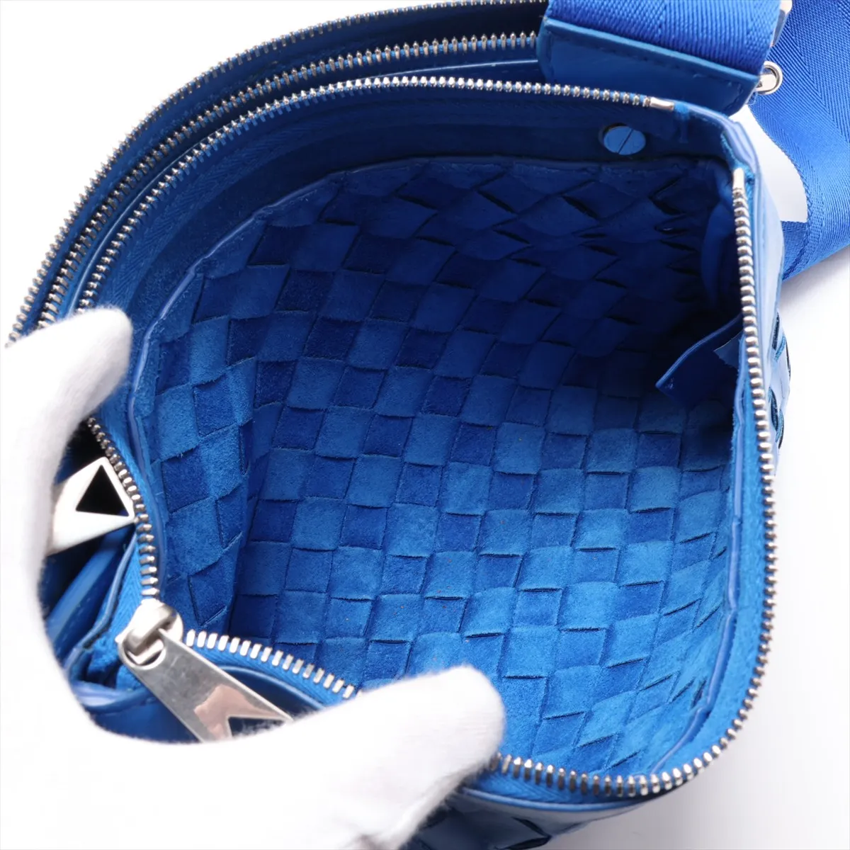 Intrecciato Leather Shoulder Bag, Blue — view 6