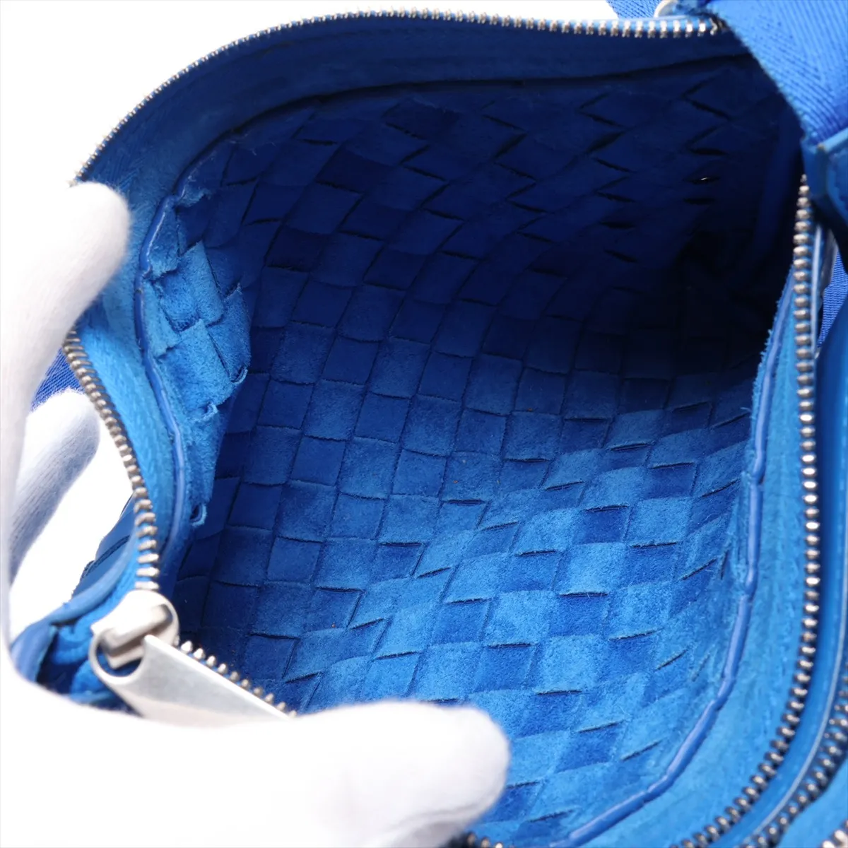 Intrecciato Leather Shoulder Bag, Blue — view 7