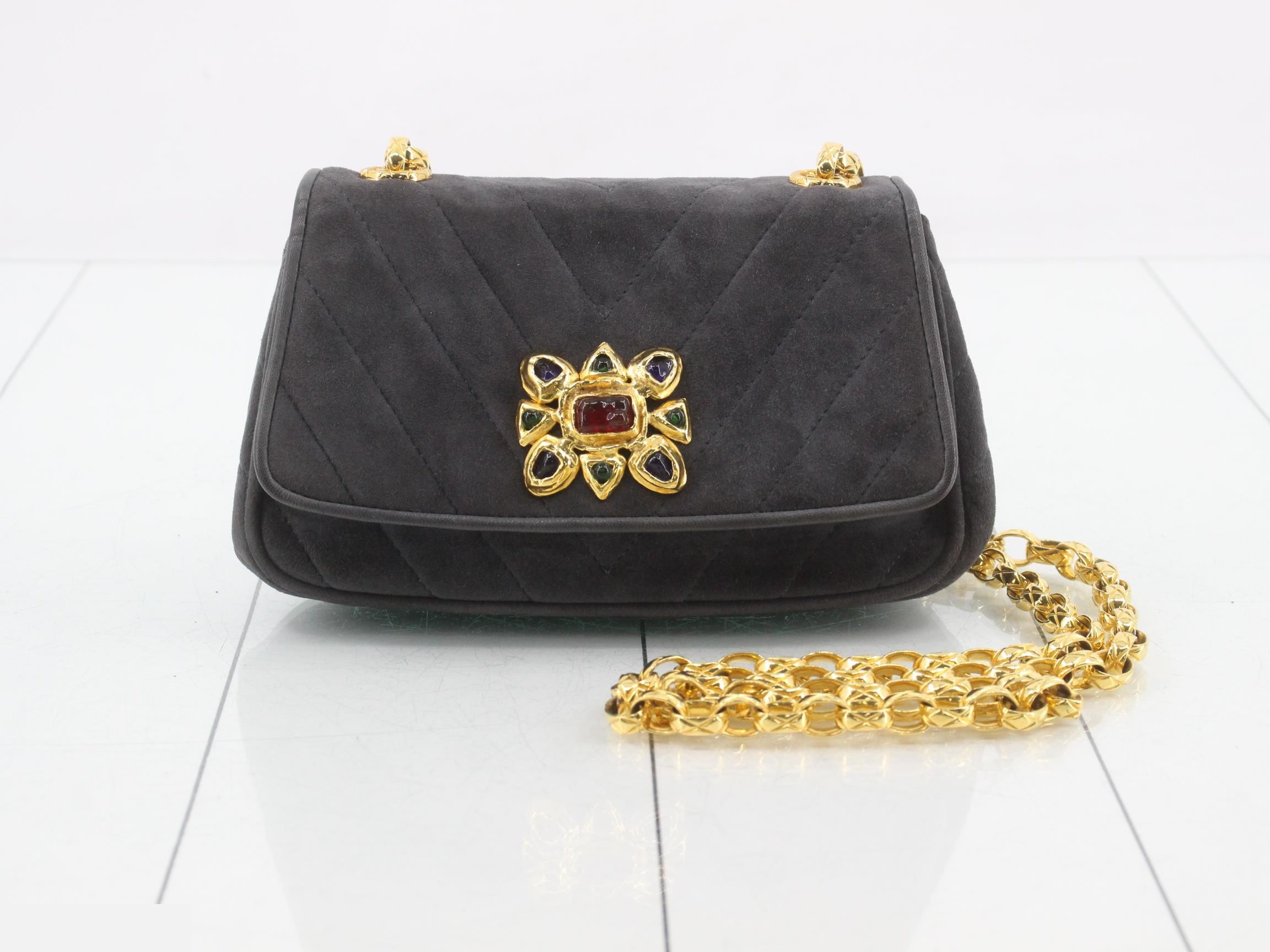 Suede Stone Shoulder Bag, Black
