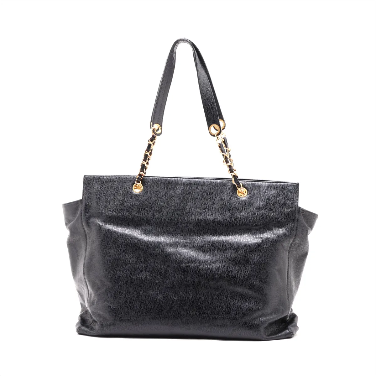 Coco Mark Caviar Skin Chain Tote Bag, Black with Gold Hardware, 4714243, Series 4 — view 2