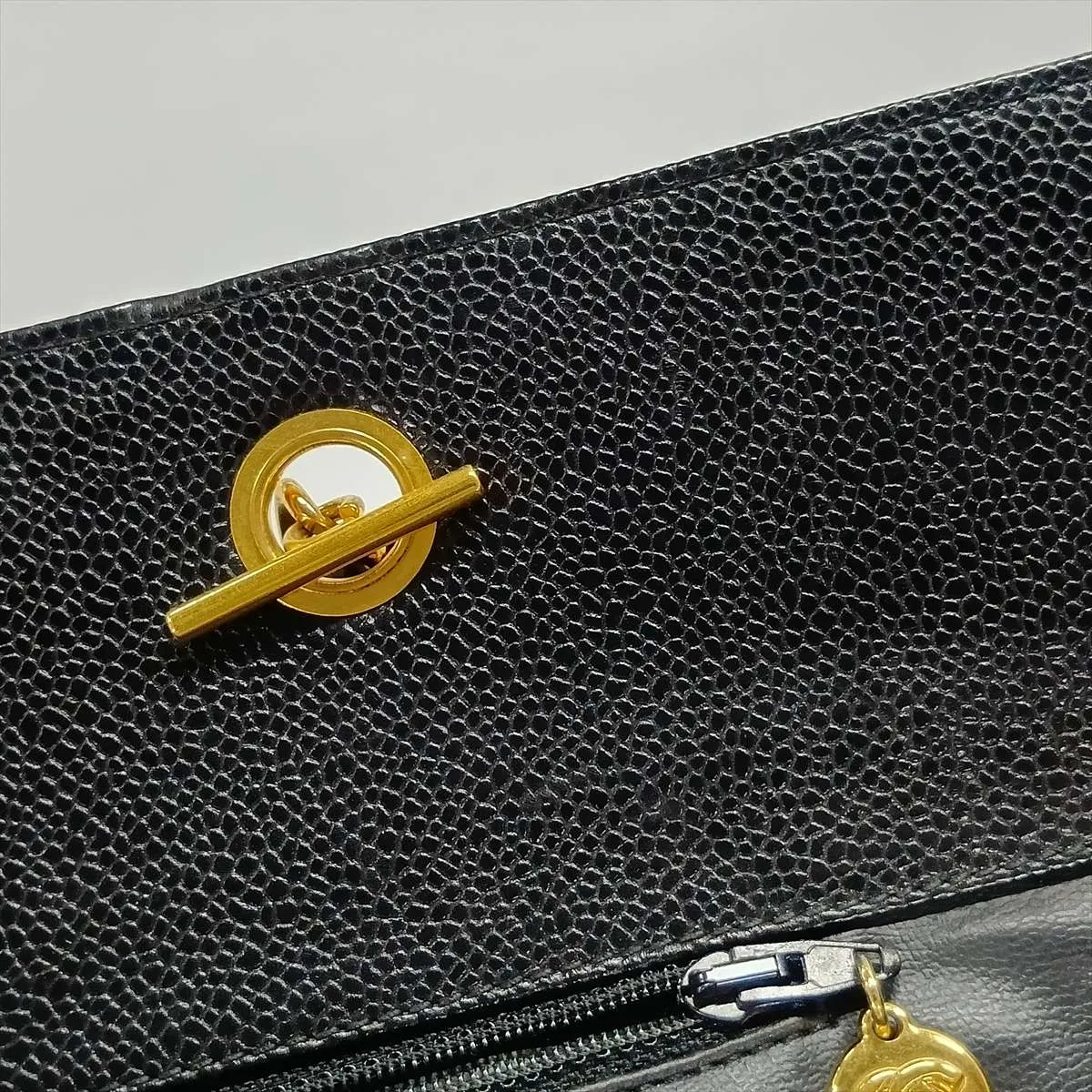 Coco Mark Caviar Skin Chain Tote Bag, Black with Gold Hardware, 4714243, Series 4 — view 14