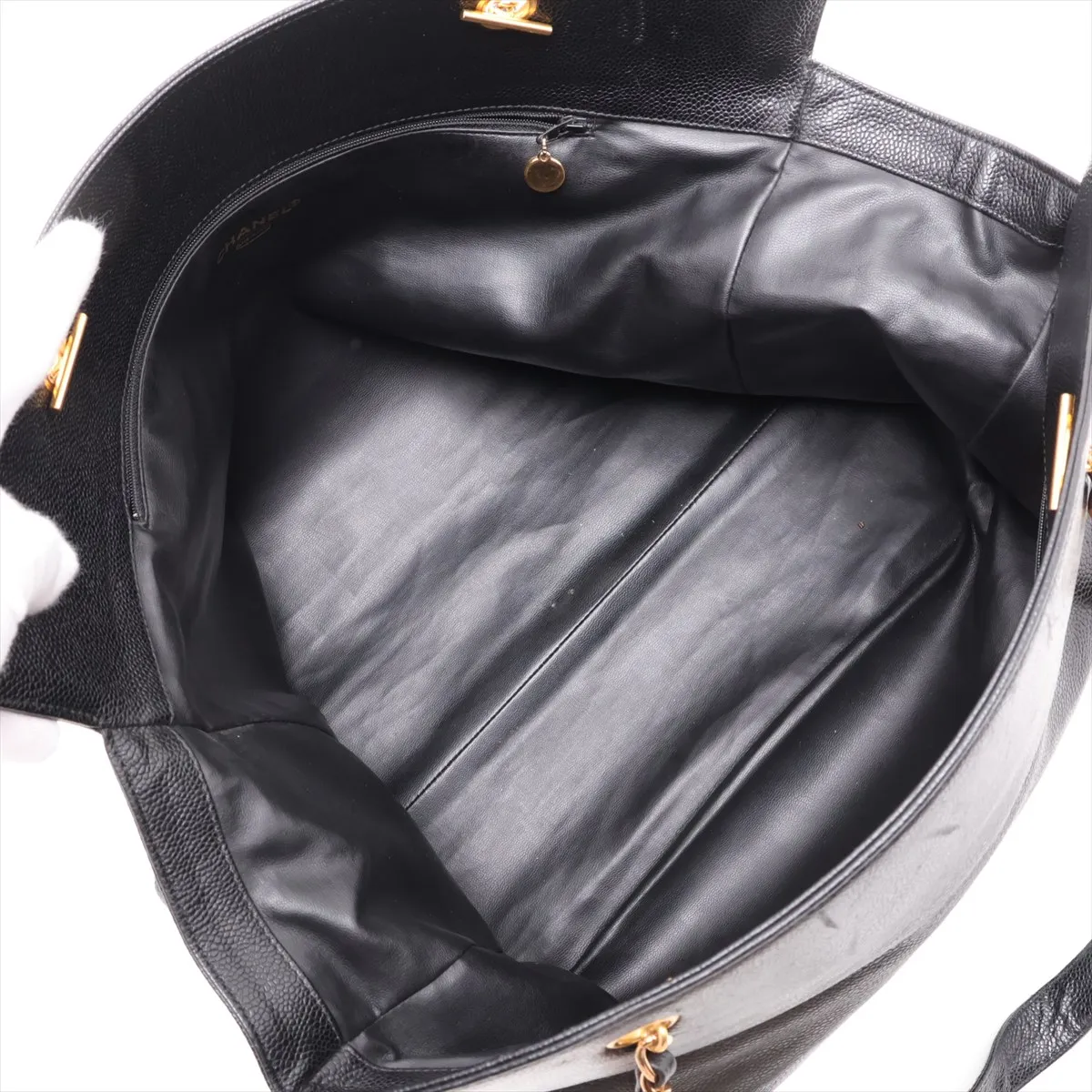Coco Mark Caviar Skin Chain Tote Bag, Black with Gold Hardware, 4714243, Series 4 — view 7
