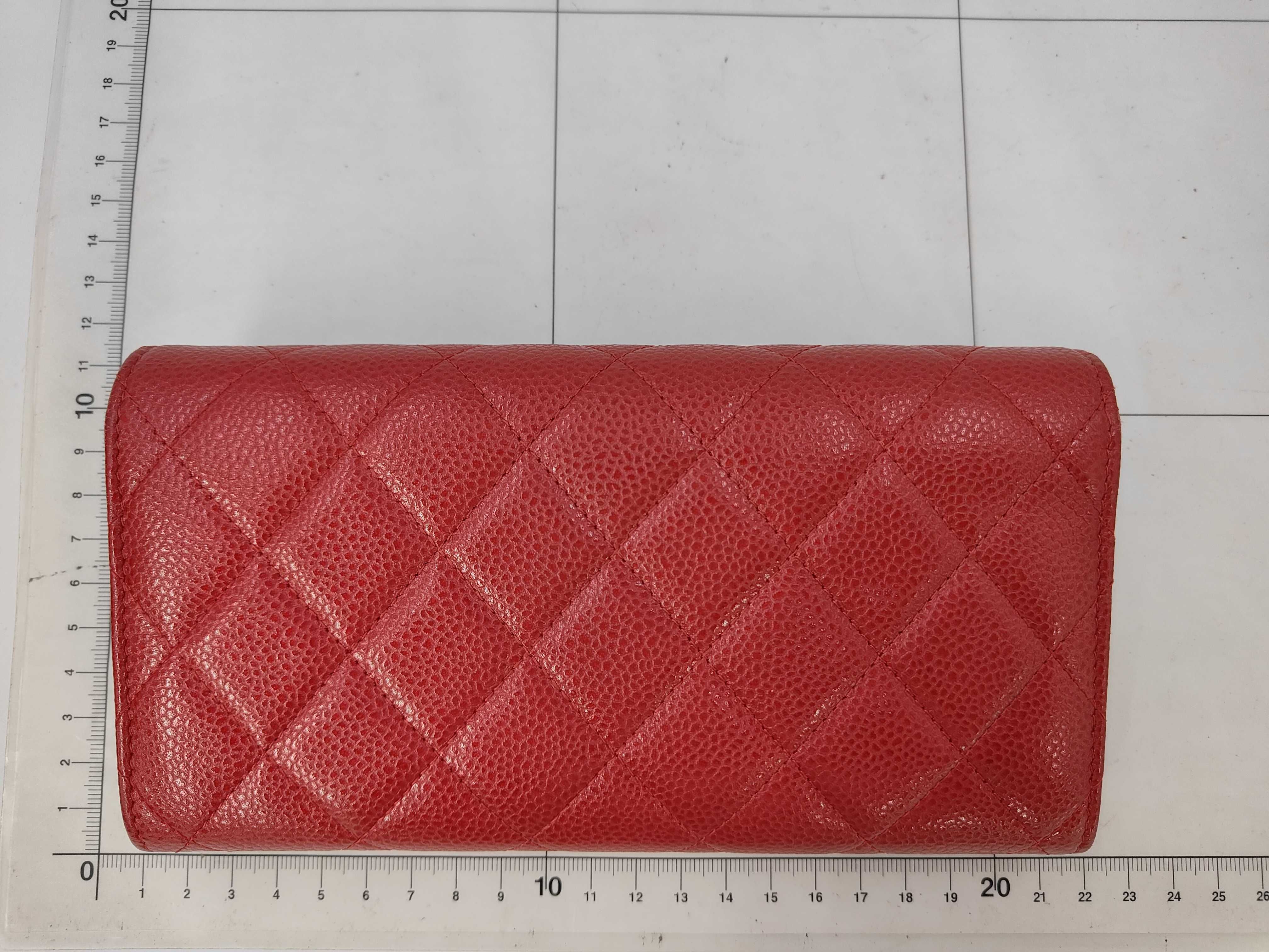 Caviar Skin Coco Matelassé Bi-fold Long Wallet, Silver Hardware, Red — view 2