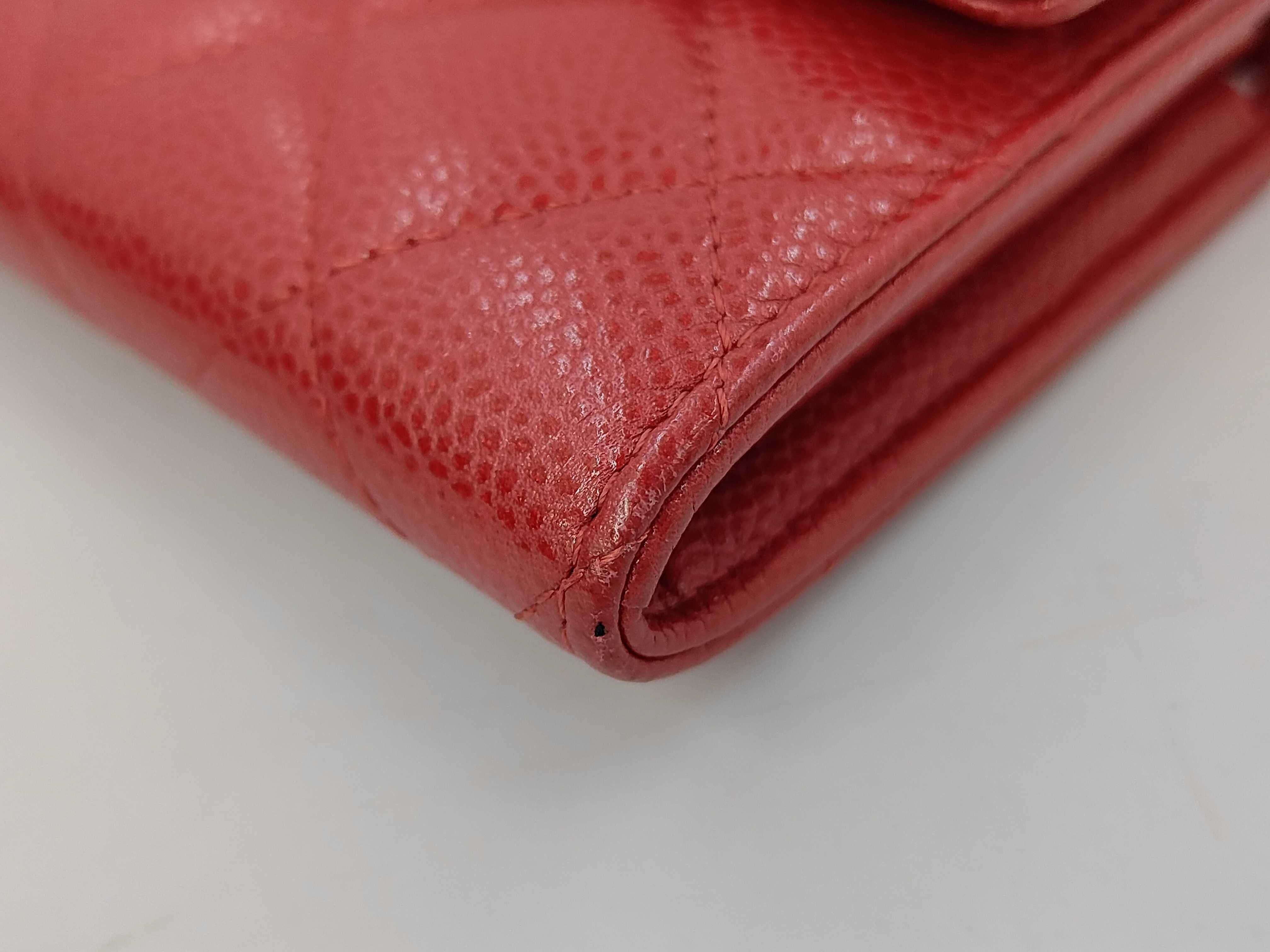 Caviar Skin Coco Matelassé Bi-fold Long Wallet, Silver Hardware, Red — view 4