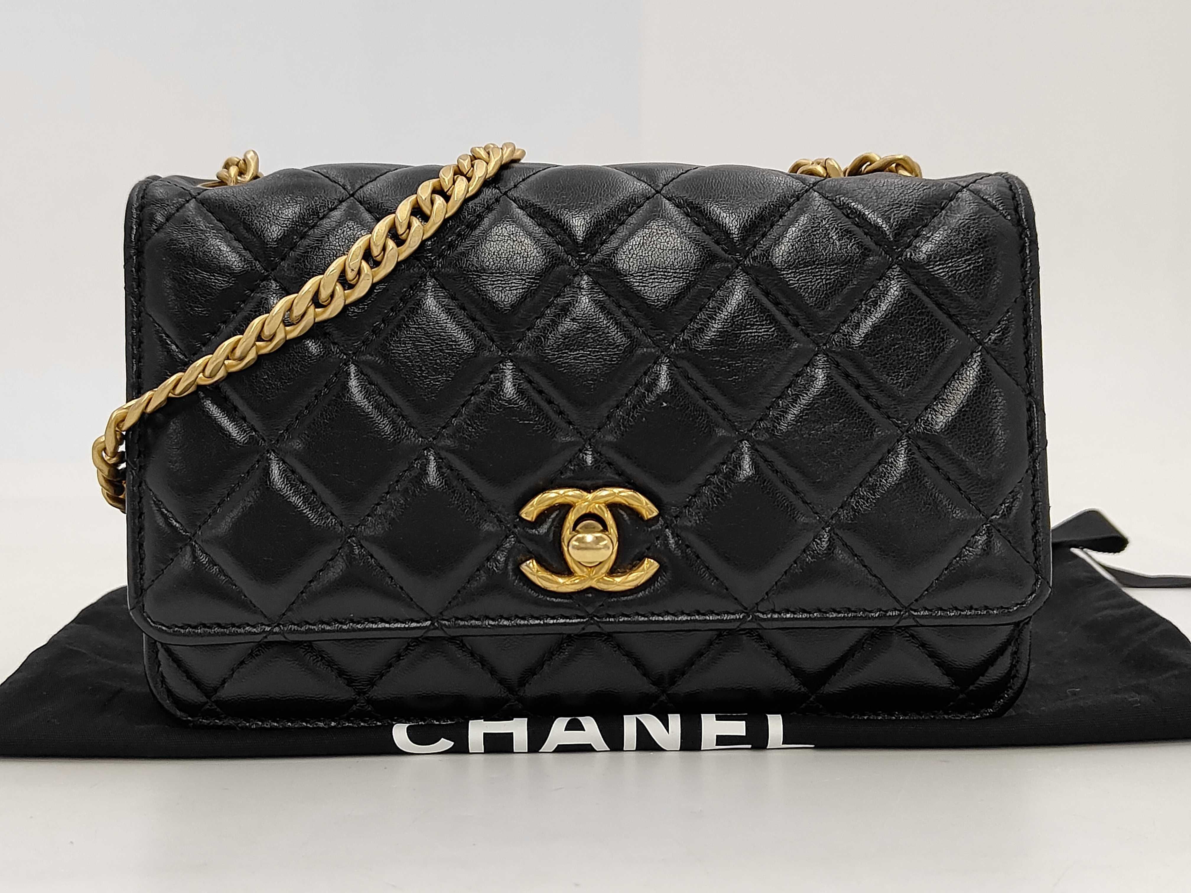 Matelassé Coco Ball Chain Shoulder Bag, Lambskin, Black, Gold Hardware.