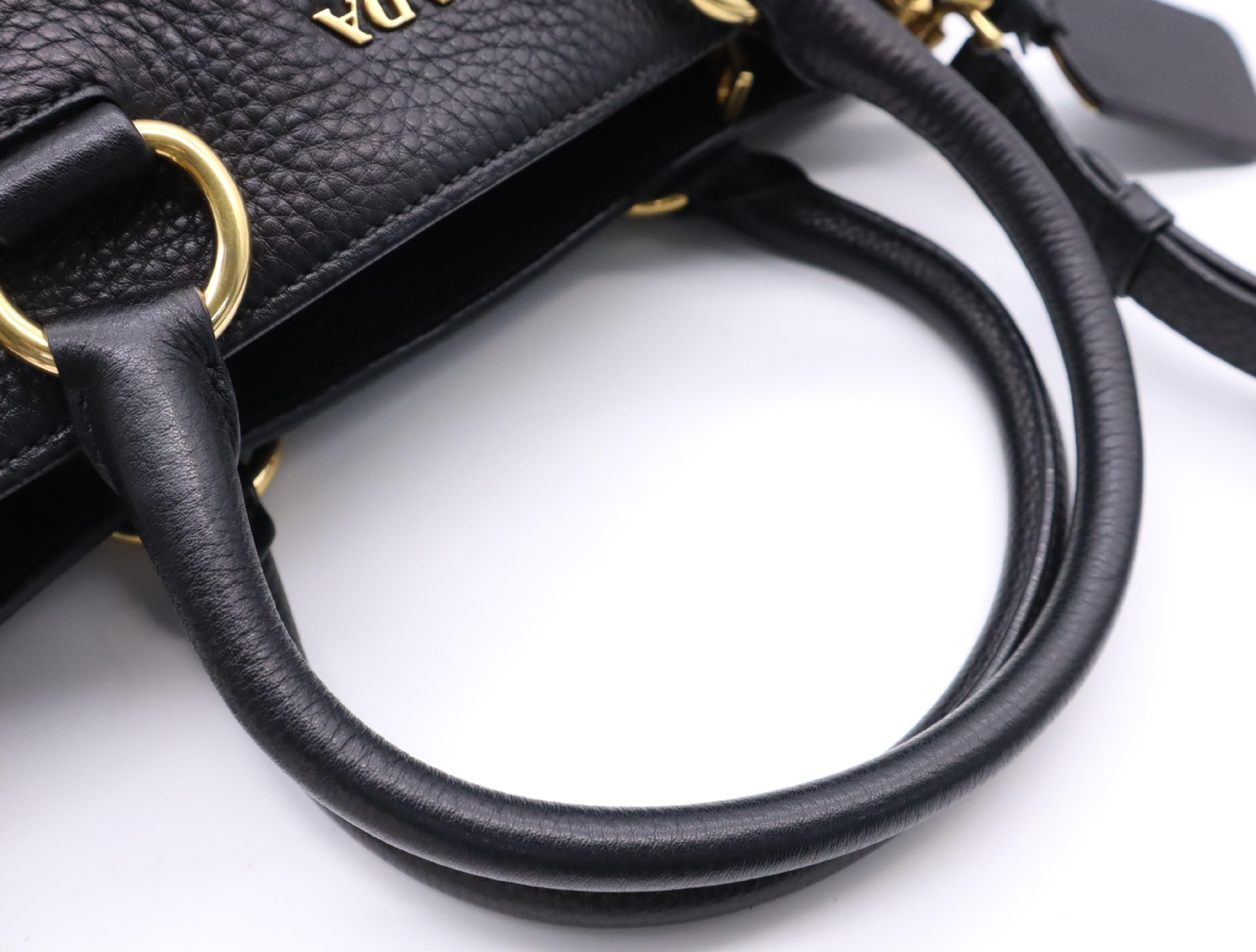 Leather Vitello Daino Tote Bag, Black with Gold Hardware, Shoulder Strap, and Name Tag. — view 13