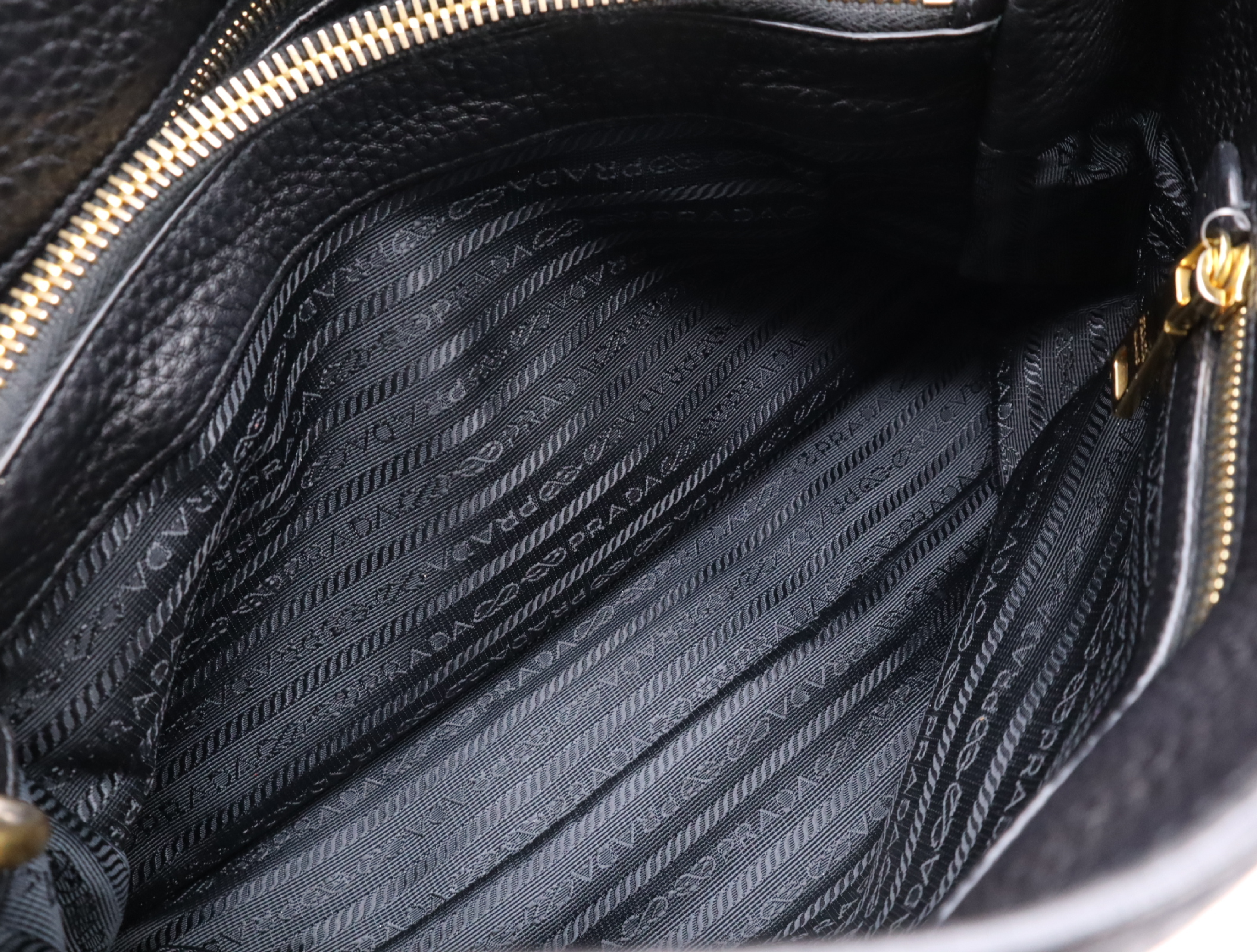 Leather Vitello Daino Tote Bag, Black with Gold Hardware, Shoulder Strap, and Name Tag. — view 15