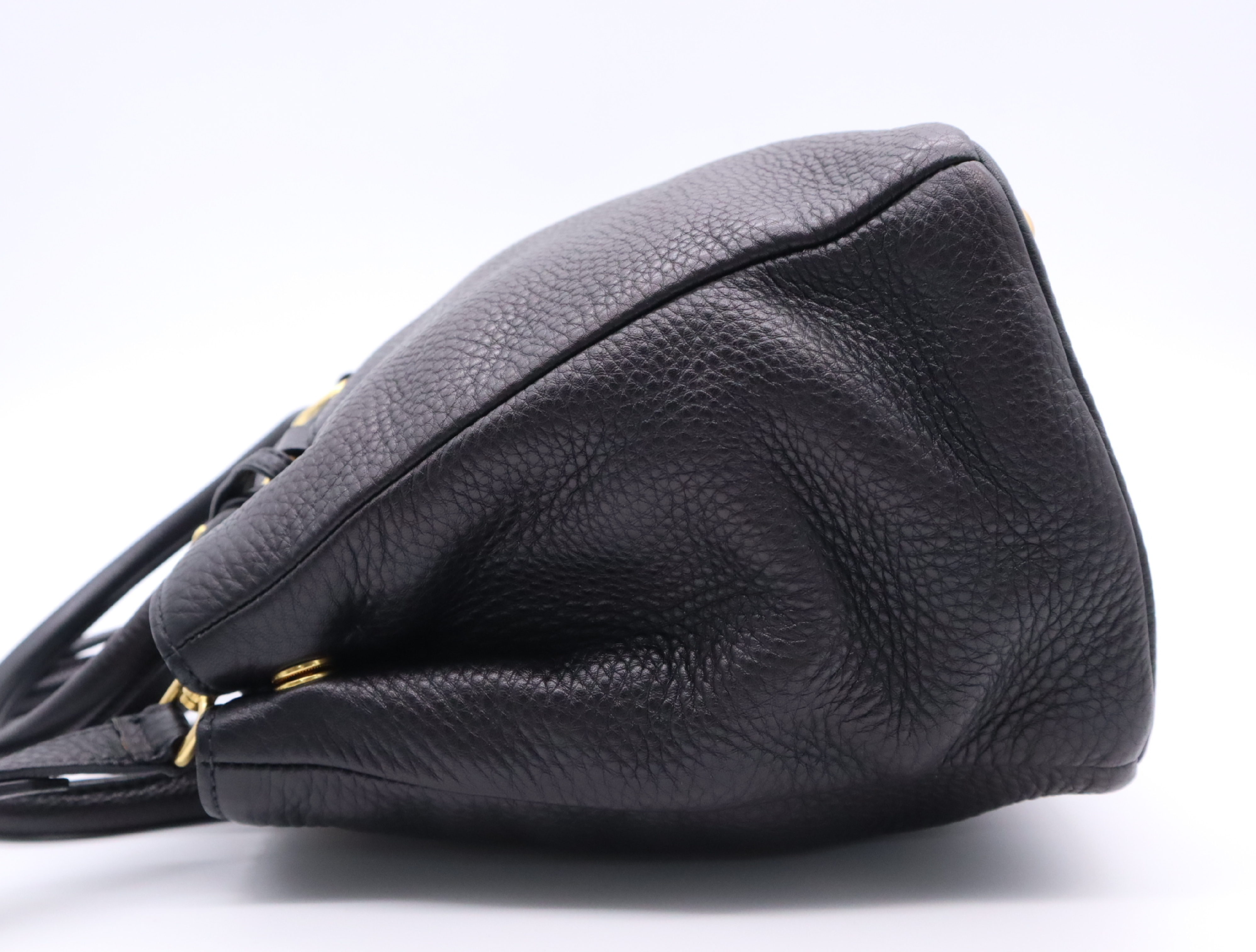 Leather Vitello Daino Tote Bag, Black with Gold Hardware, Shoulder Strap, and Name Tag. — view 3